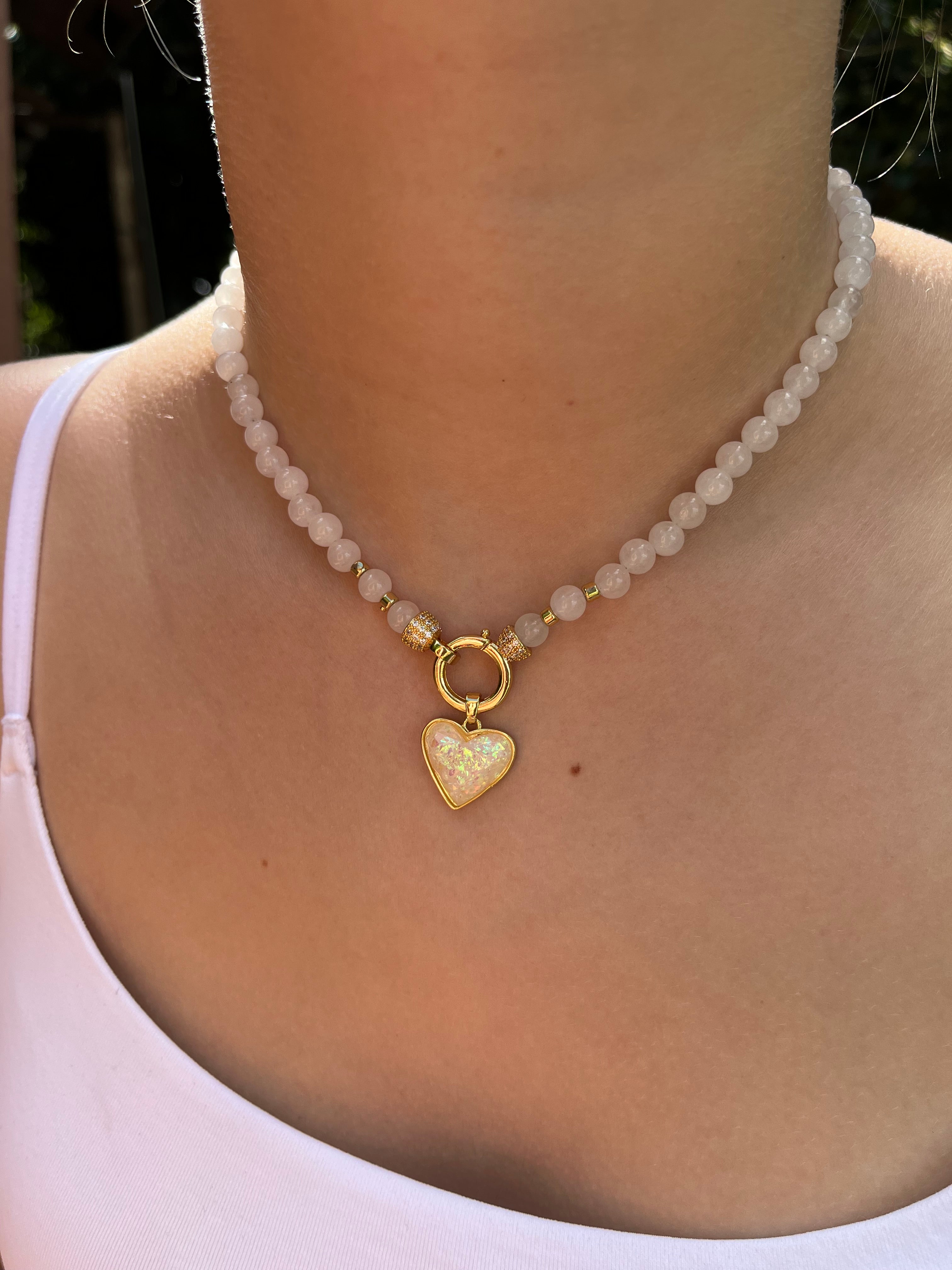 Natural White Jade Necklace with Heart Pendant