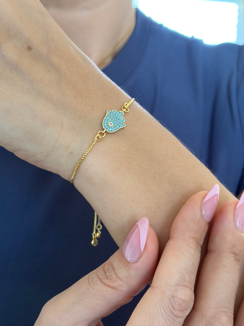 Hamsa hand bracelet with slider chain