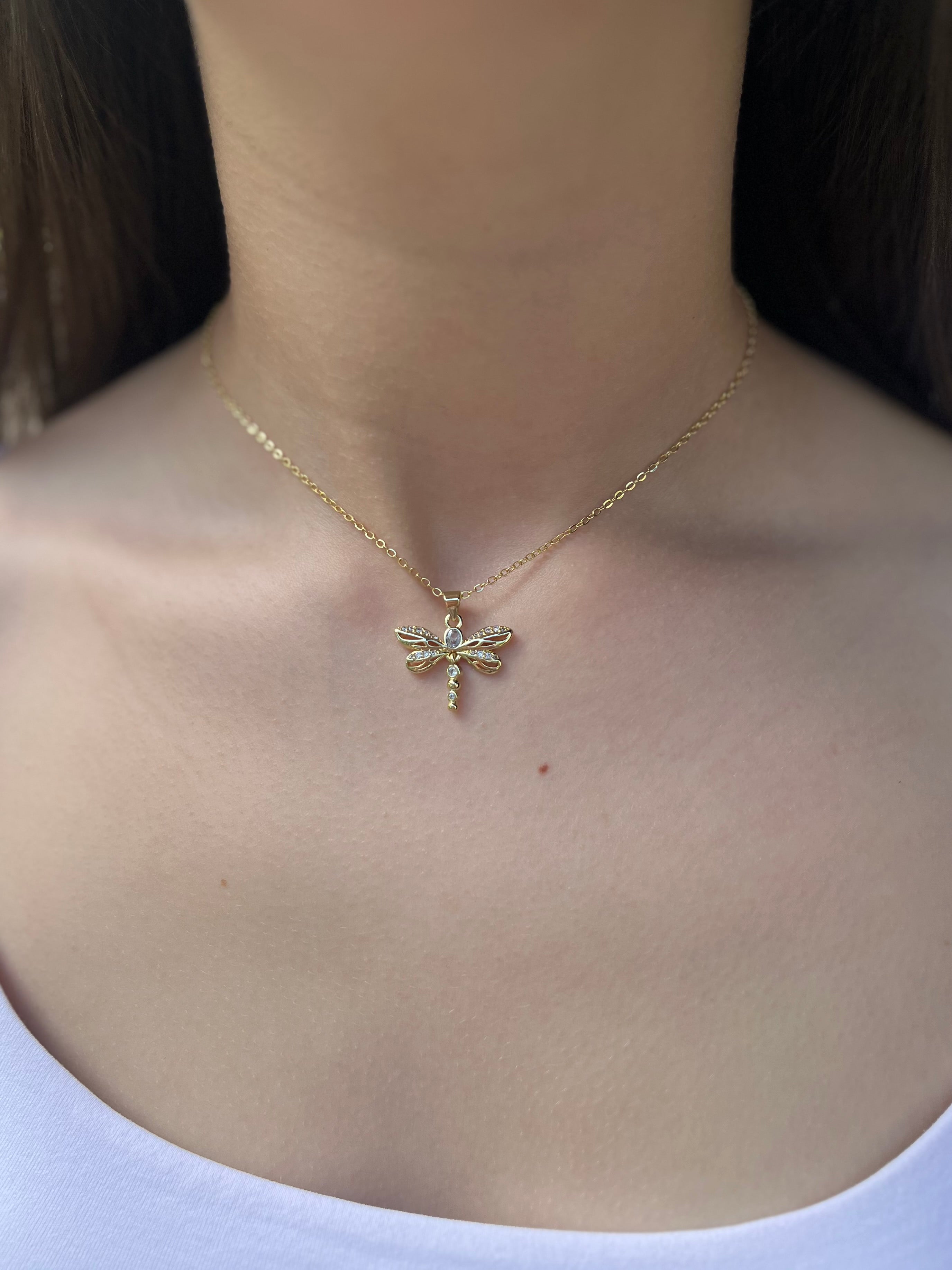Dragonfly Choker Necklace, Real 18K Gold Plated