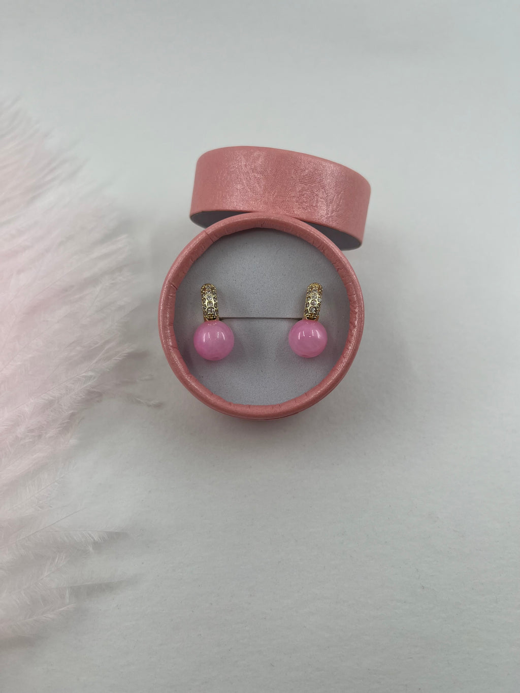 Natural pink Jade Gold Zirconia Earrings