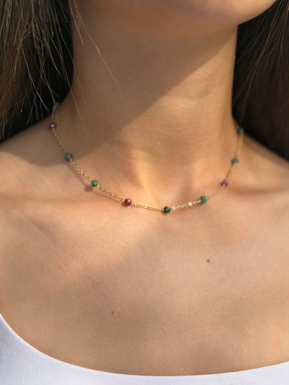 Epidote Necklace, 18K Gold Plated
