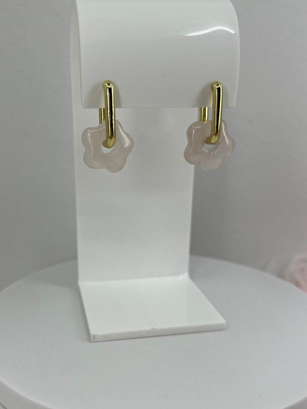 Rose Quartz flower Earrings,18K Gold Plated