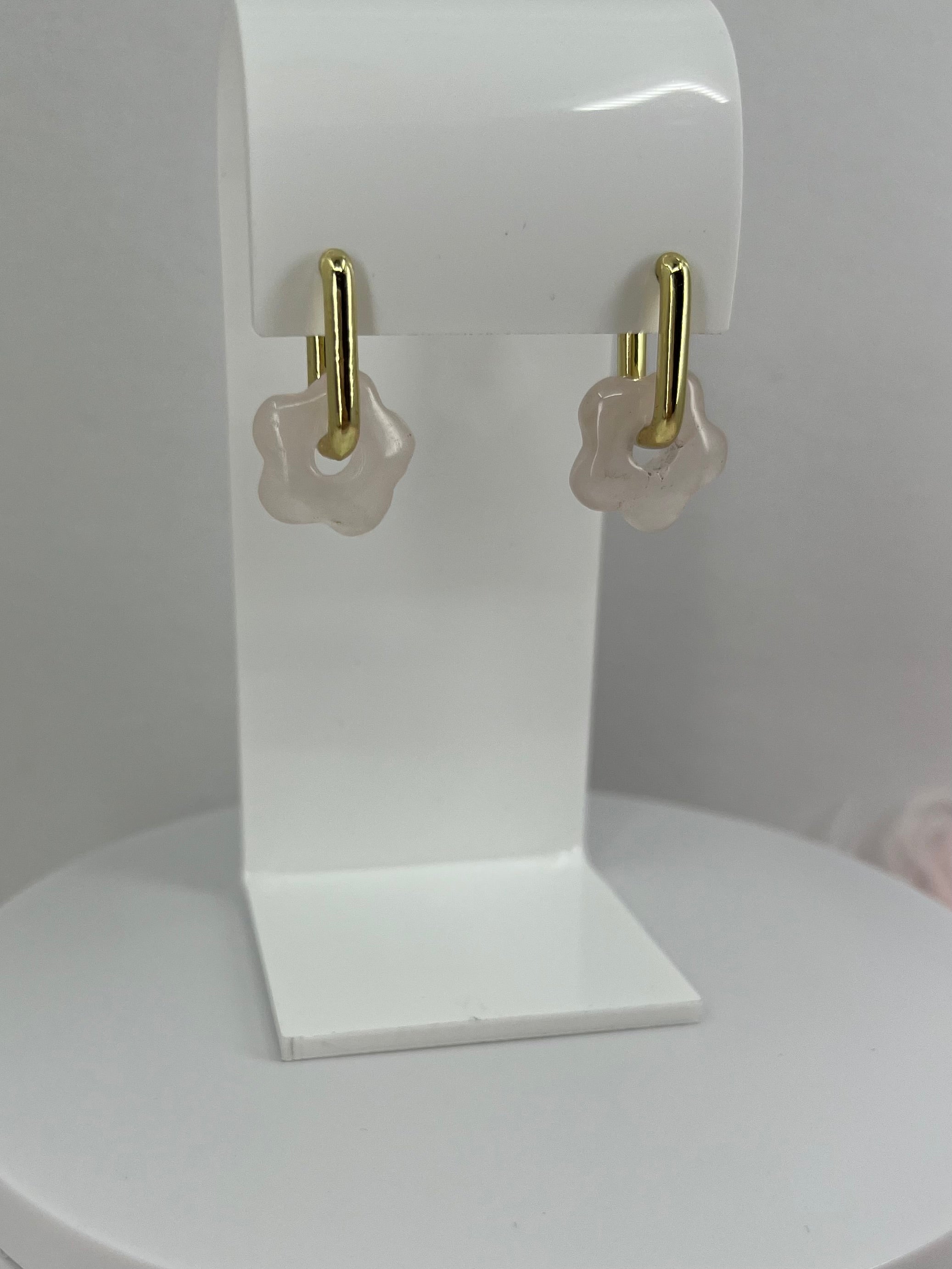 Rose Quartz flower Earrings,18K Gold Plated