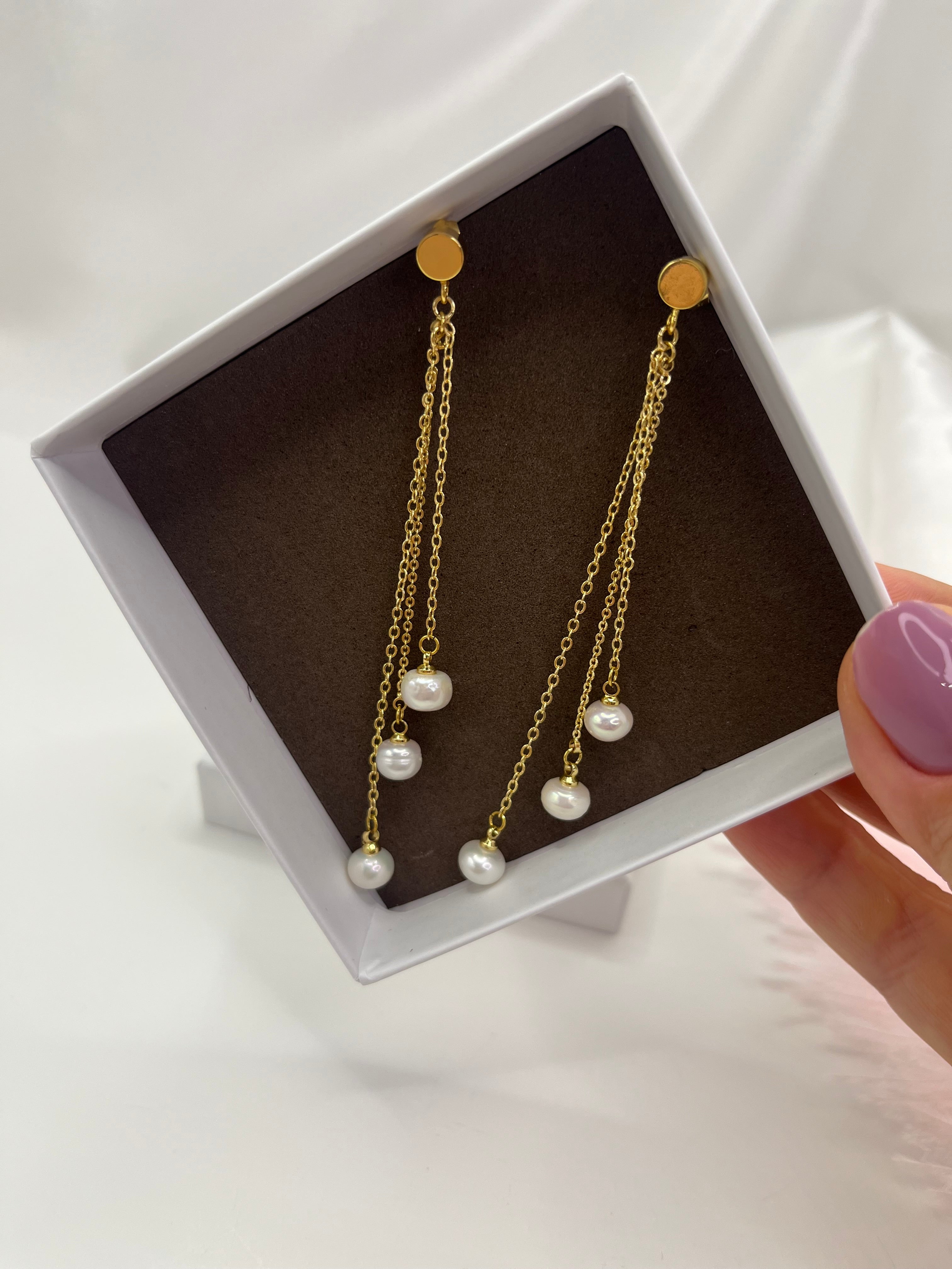 Long Natural Pearl Drop Earrings