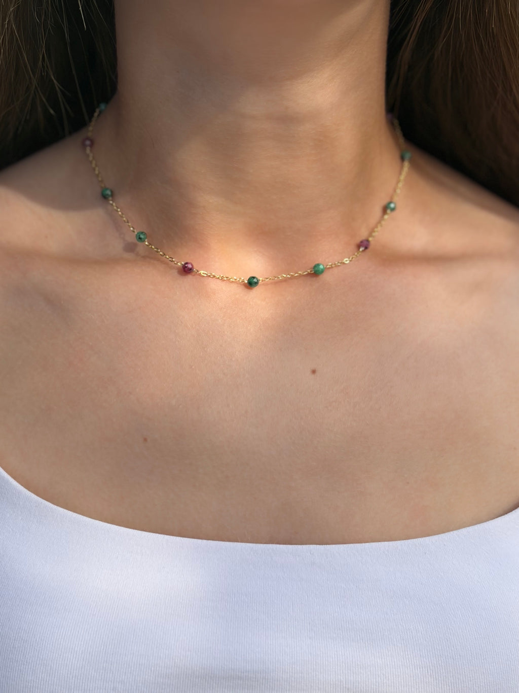 Epidote Necklace, 18K Gold Plated