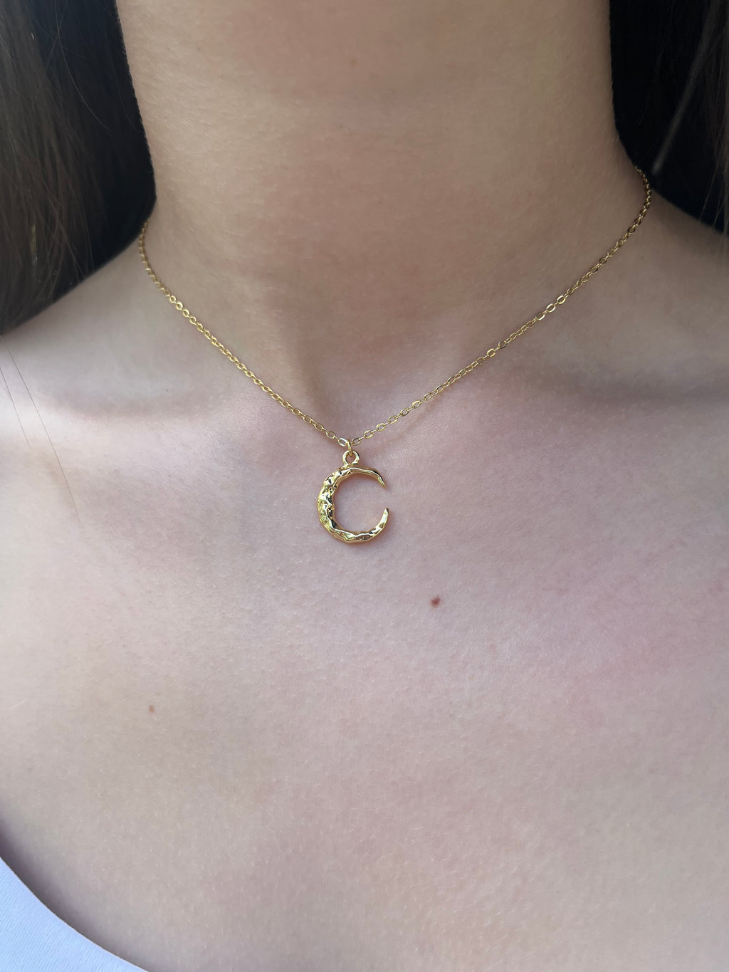 Crescent Moon Choker Necklace, Real 14K Gold Plated