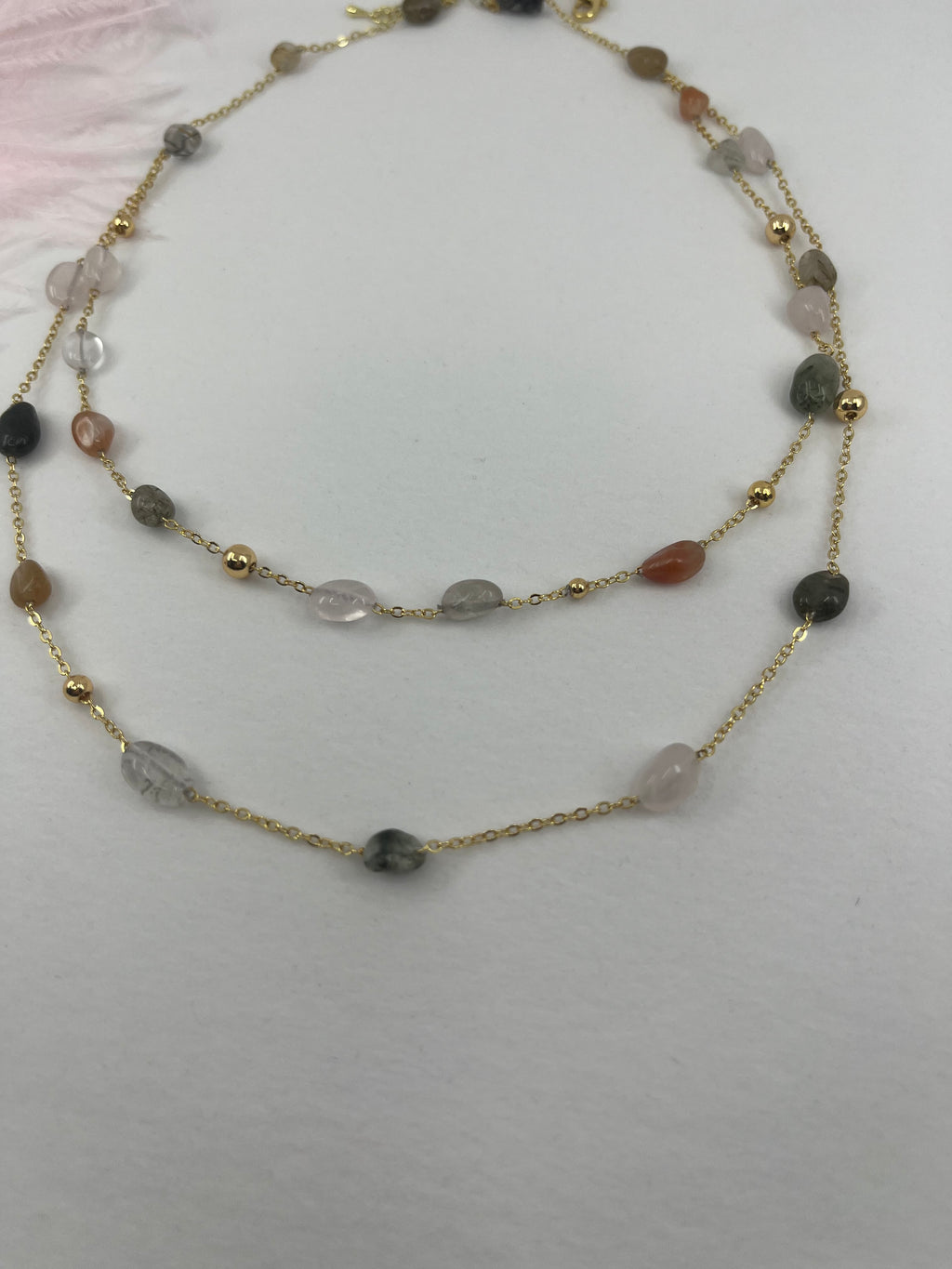 Layered Rutilated Quartz Necklace: 18K Gold Plated Chain