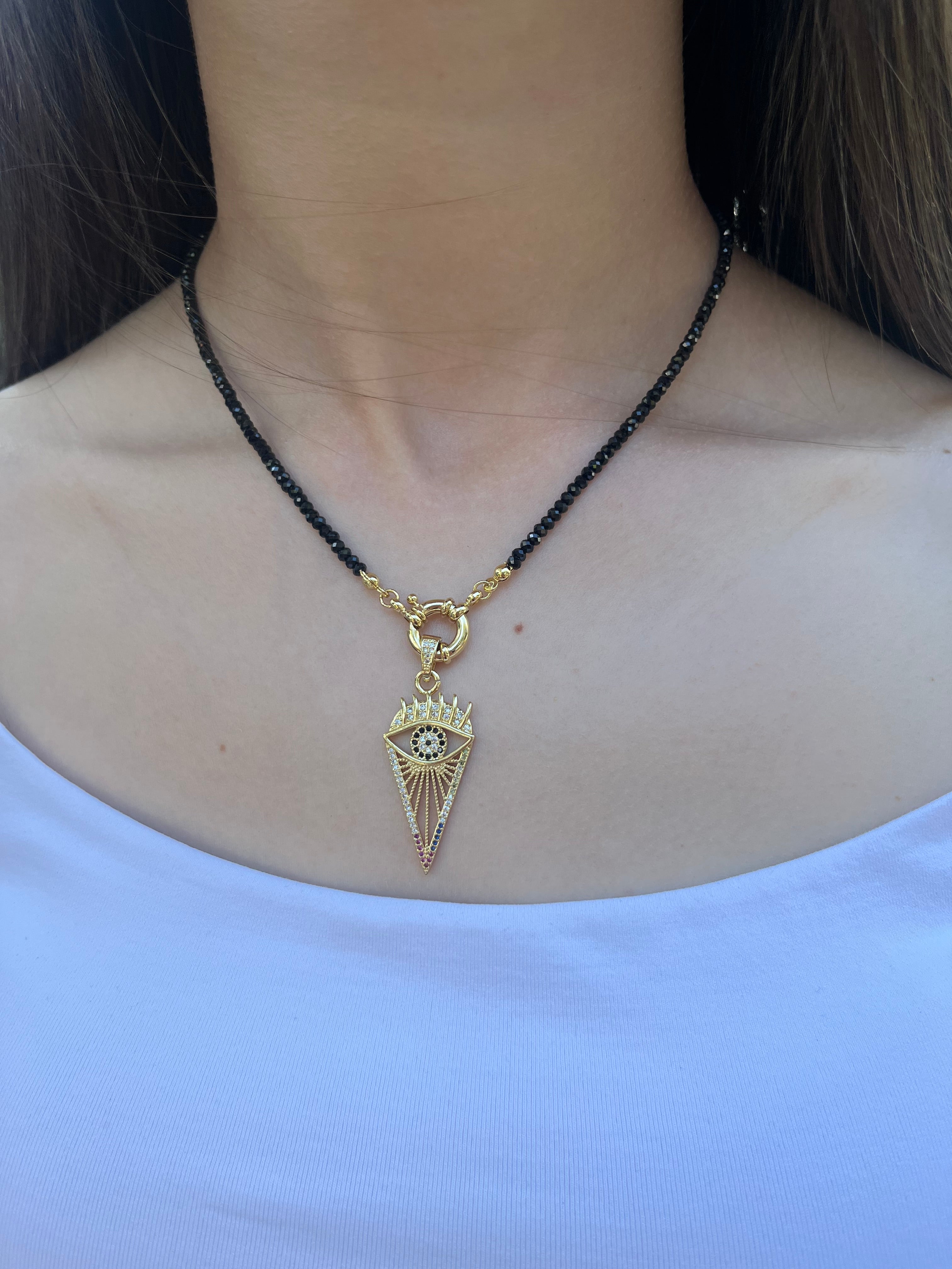 Spinel necklace with eye pendant, zirconia 18K Gold Plated