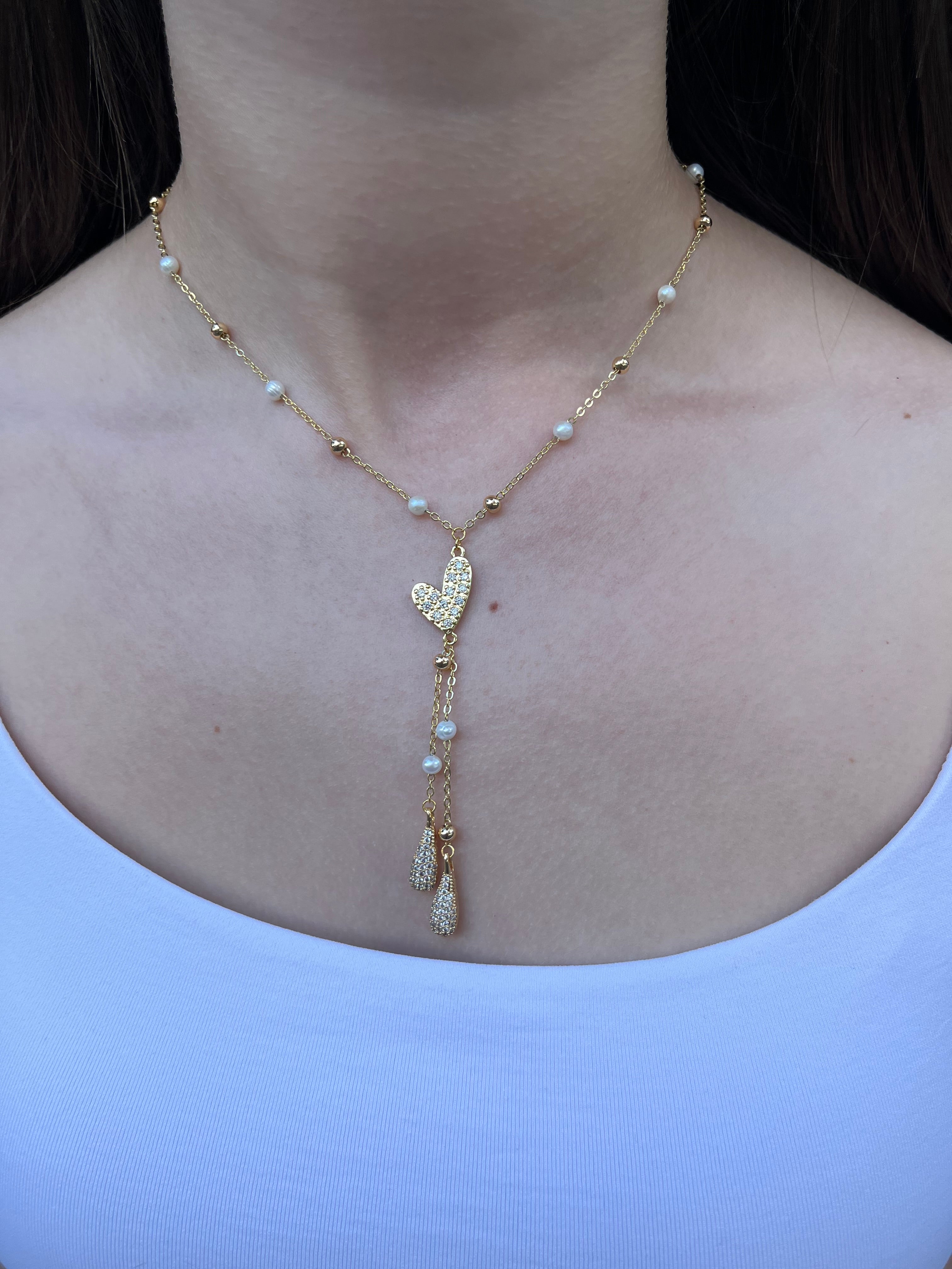 Natural Pearl Y-Necklace, 18k gold plated