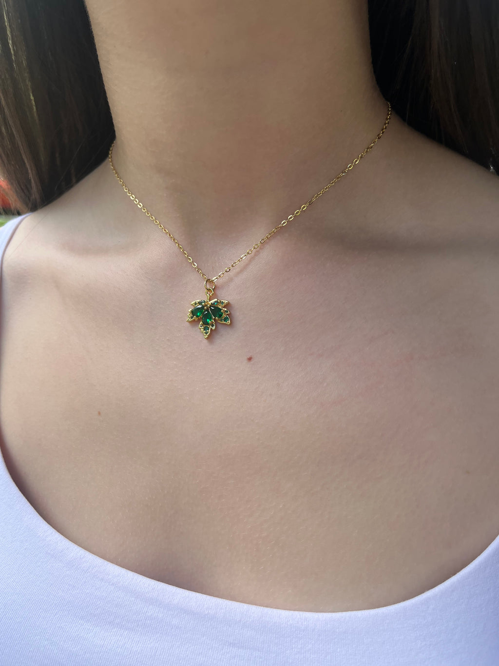 Necklace with 18K Gold maple leaf pendant