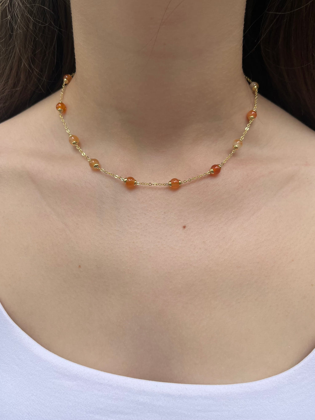 Natural Carnelian Necklace with 18K Gold chain