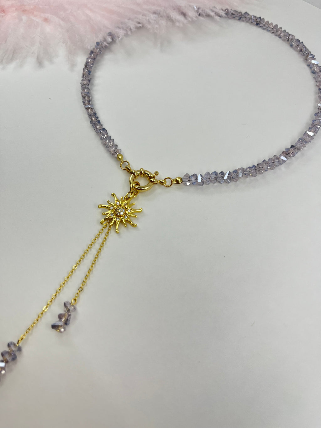 Sun pendant Crystal Y-Necklace – 18K Gold Plated