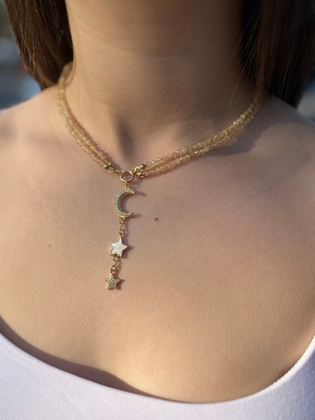 Citrine Y-Necklace, 18k gold plated