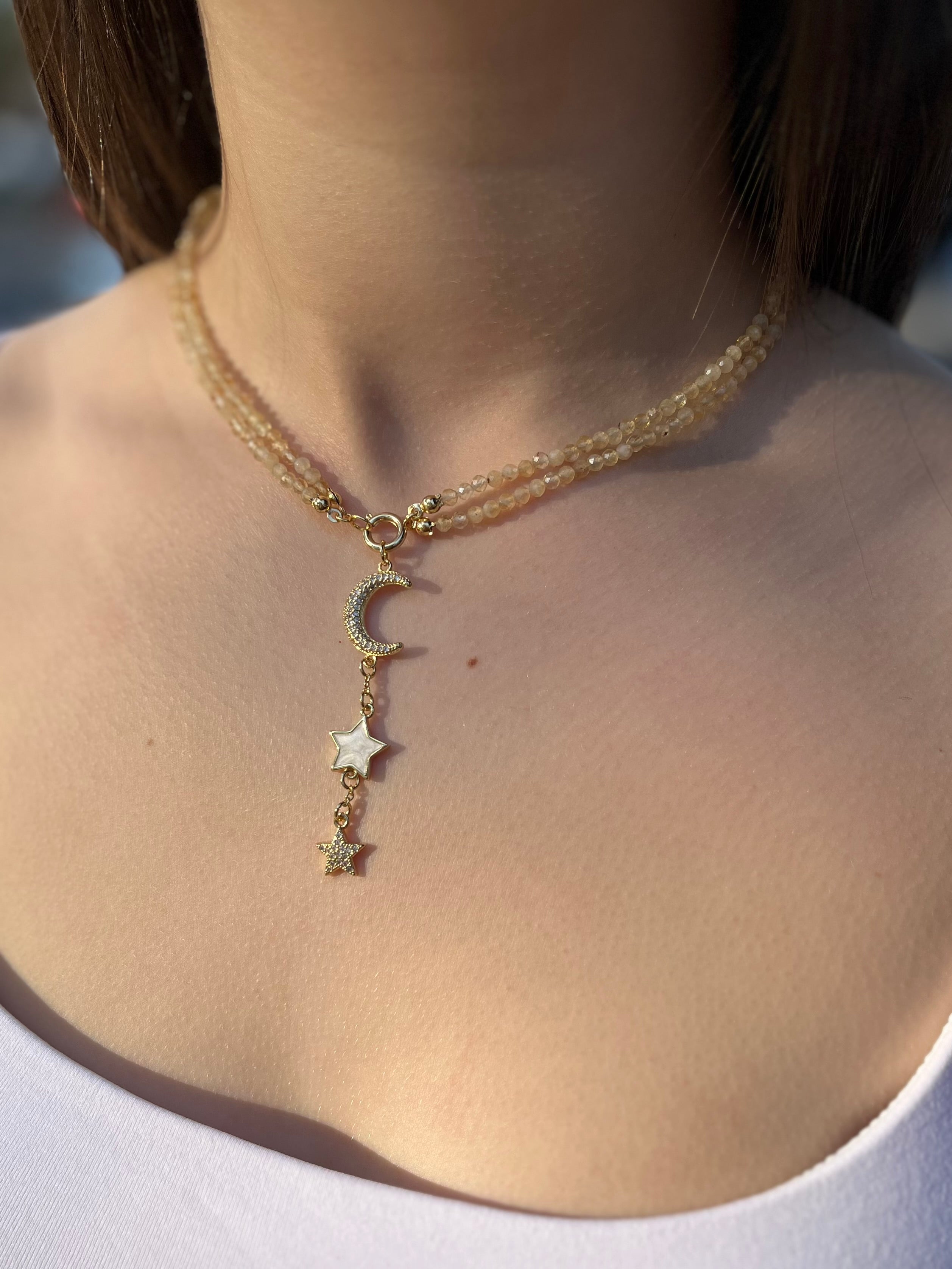Citrine Y-Necklace, 18k gold plated