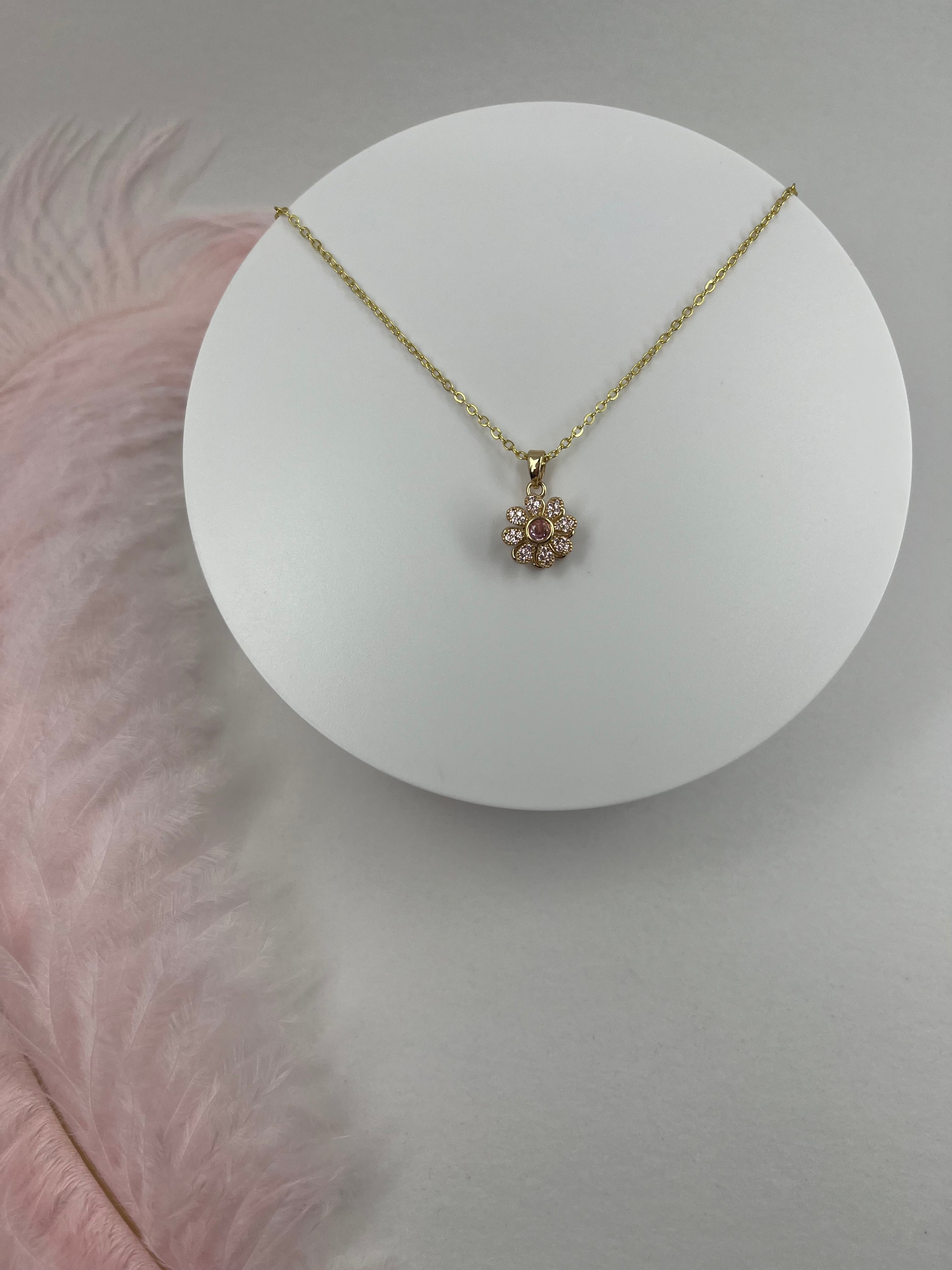 18K Gold Flower Spinner Pendant Necklace