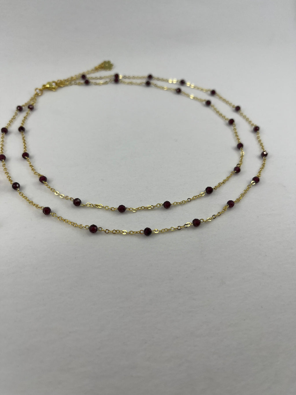 Layered Garnet necklace , 18K gold clasp