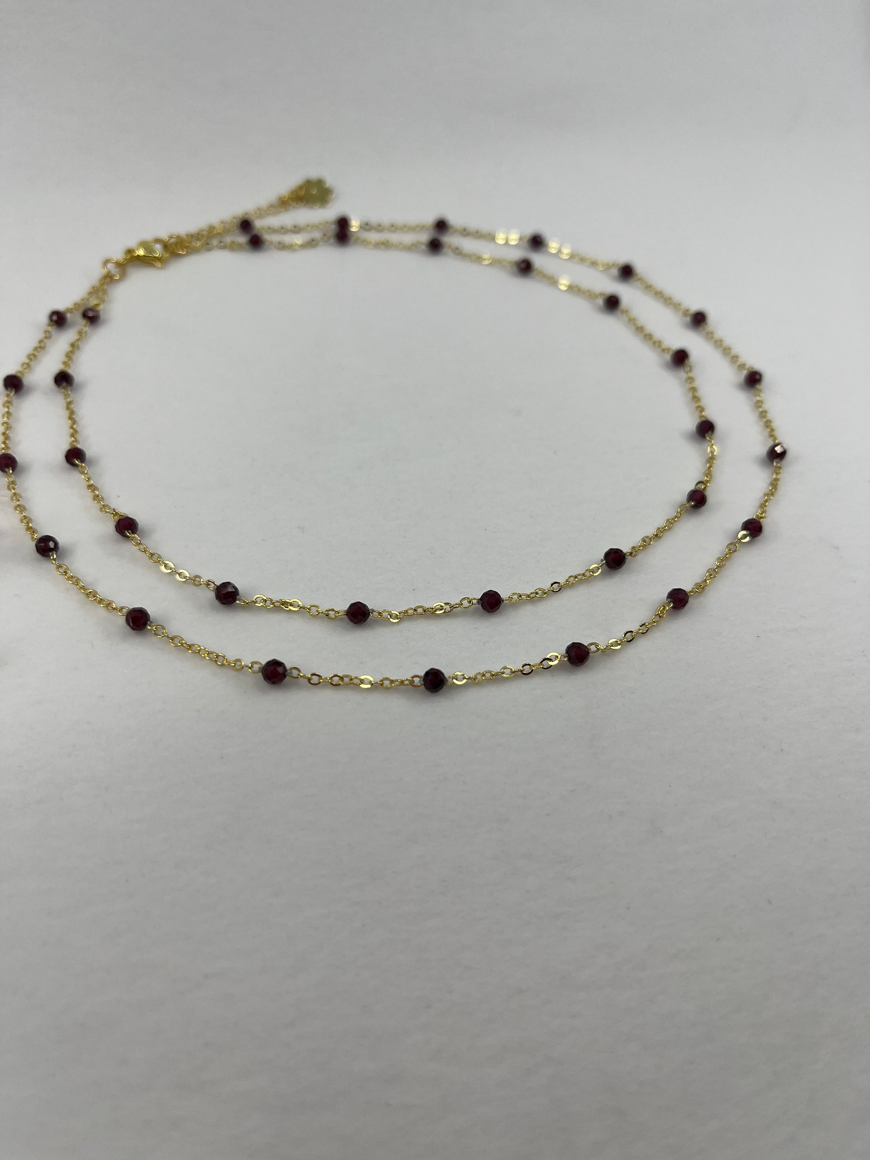 Layered Garnet necklace , 18K gold clasp