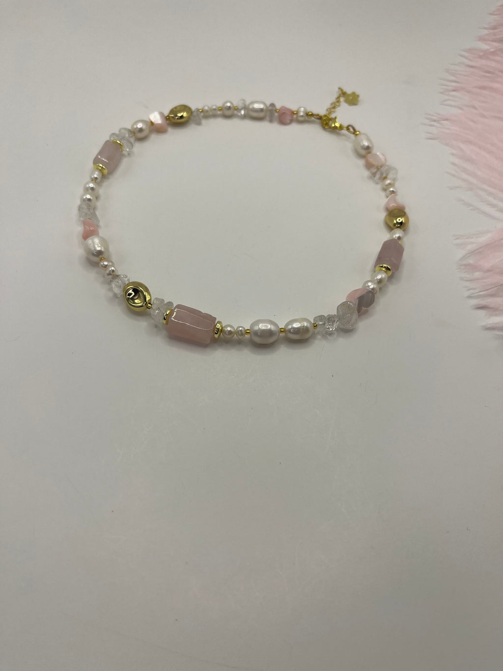 Set: Pearl and Rose Quartz Necklace and Earrings