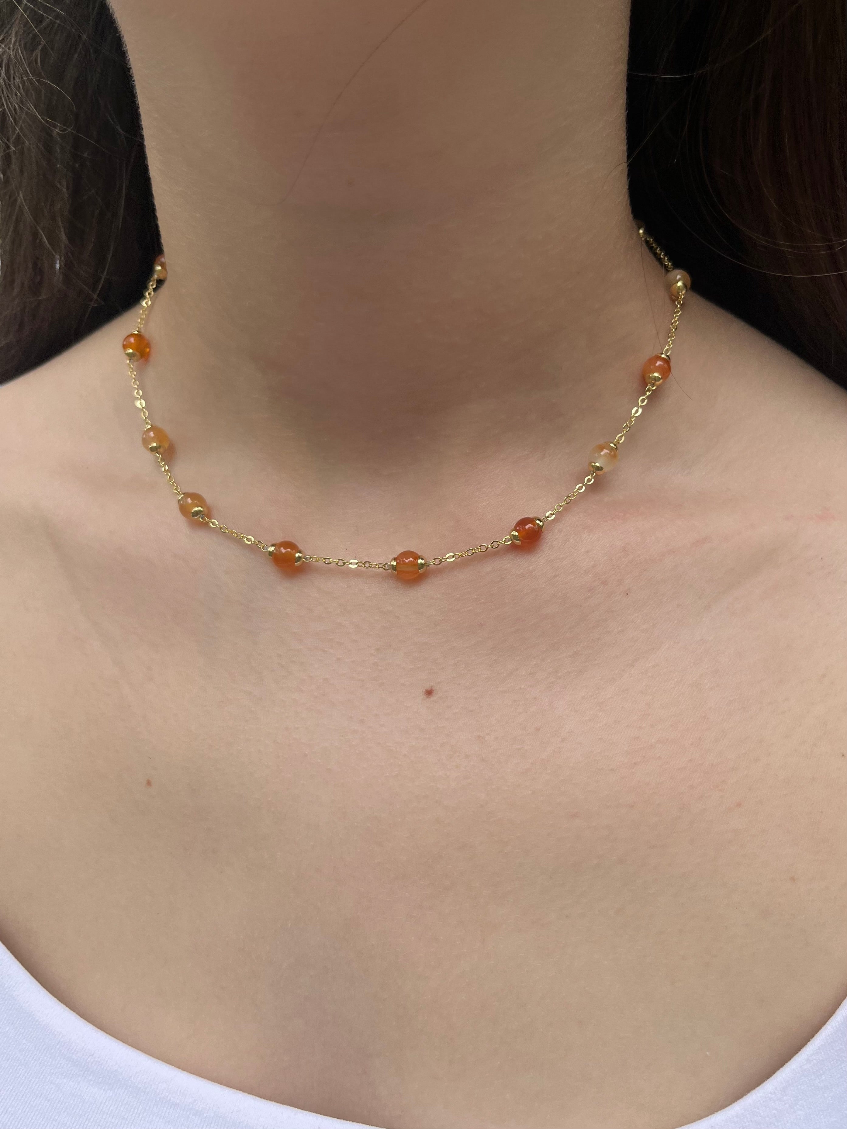 Natural Carnelian Necklace with 18K Gold chain