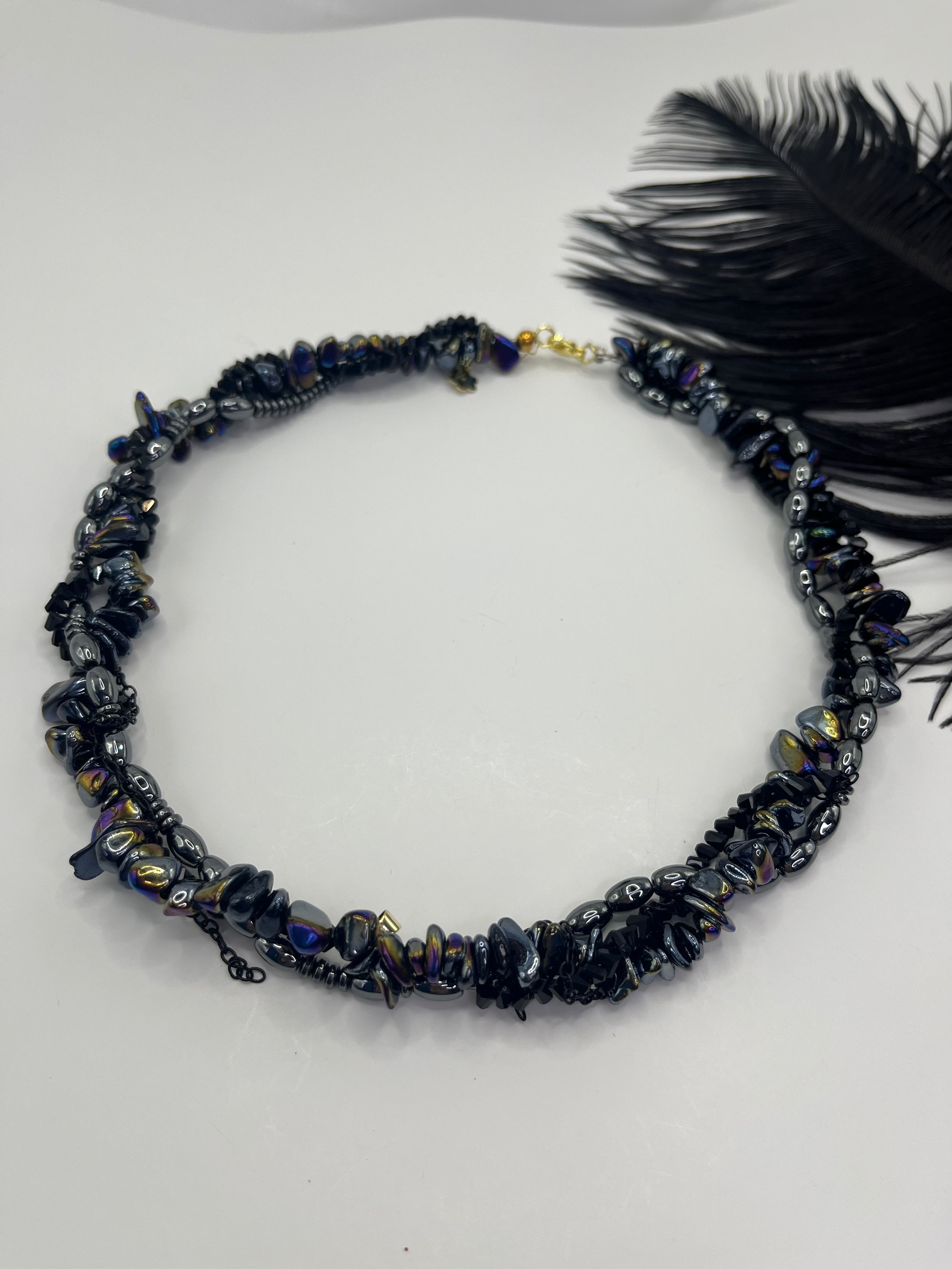 Layered Hematite choker necklace