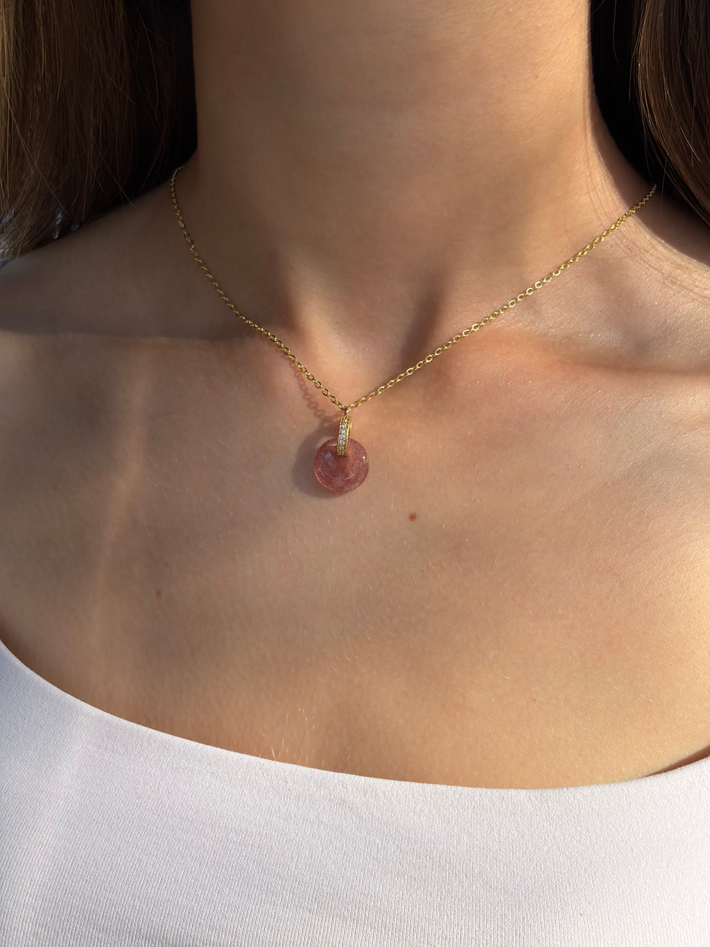 Strawberry Quartz Donut Earrings and Necklace