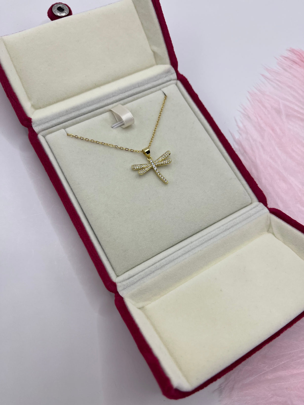 Dragonfly Necklace, pendant  Real 18K Gold Plated