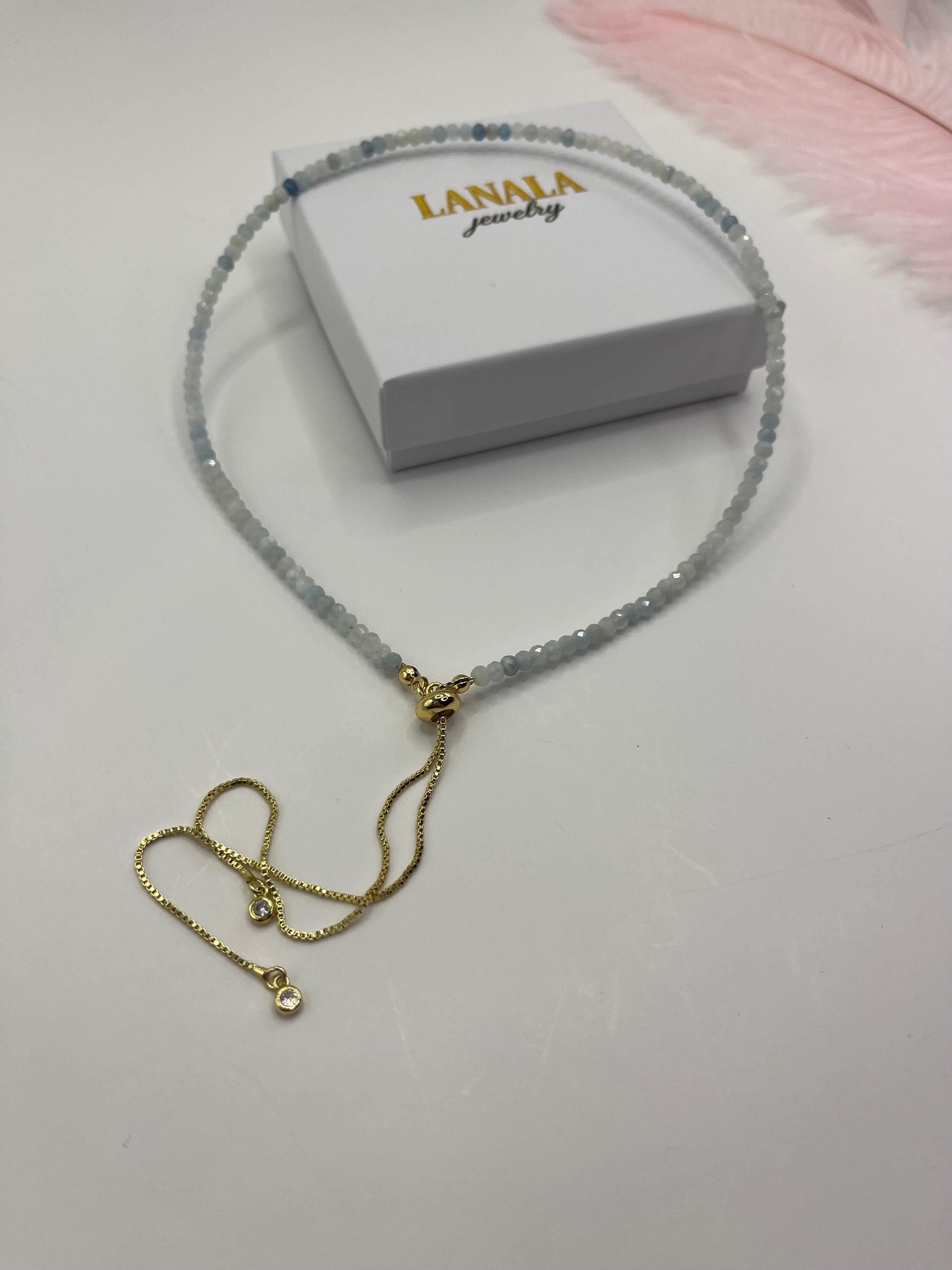 Aquamarine Slider Y-Necklace, 18k gold plated