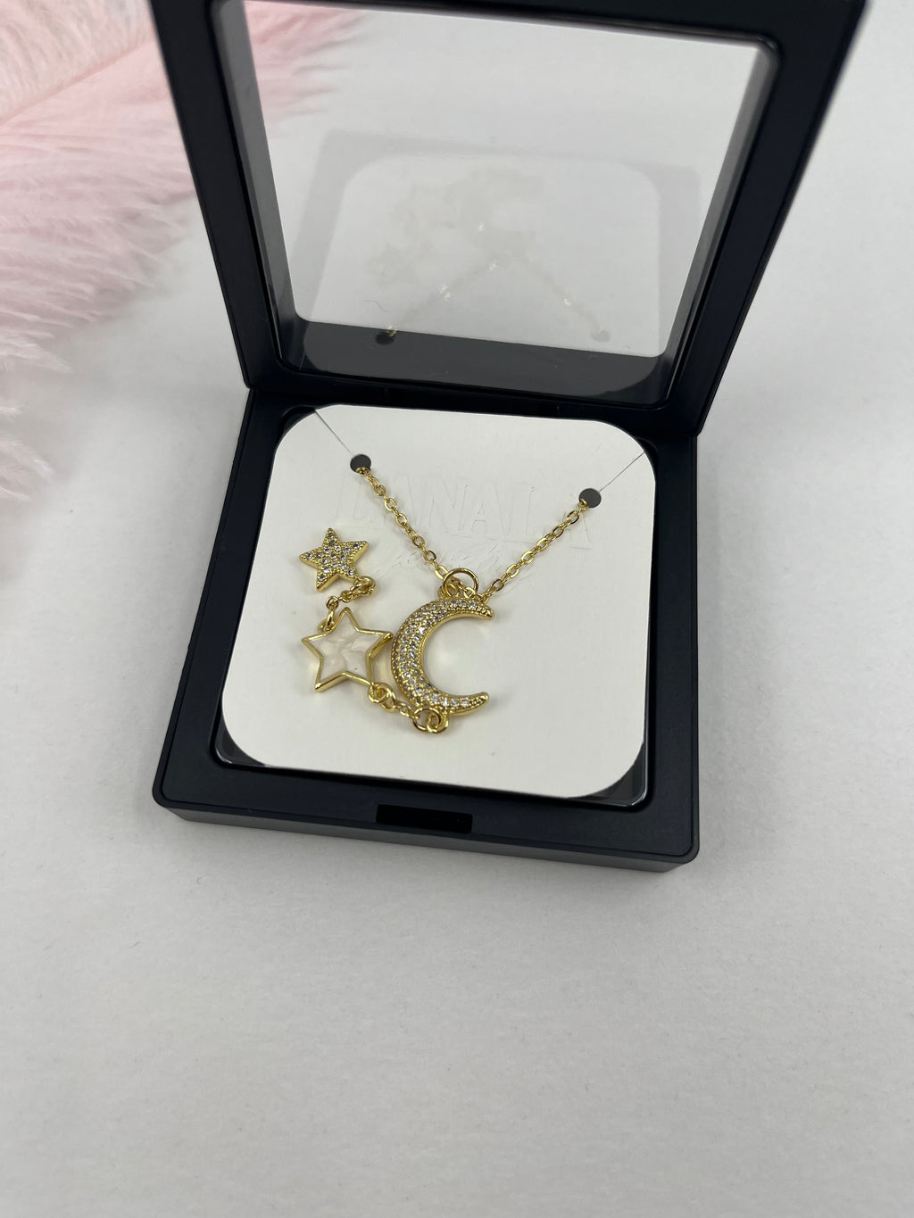 Zirconia Star and Moon Choker Necklace, Real 18K Gold Plated