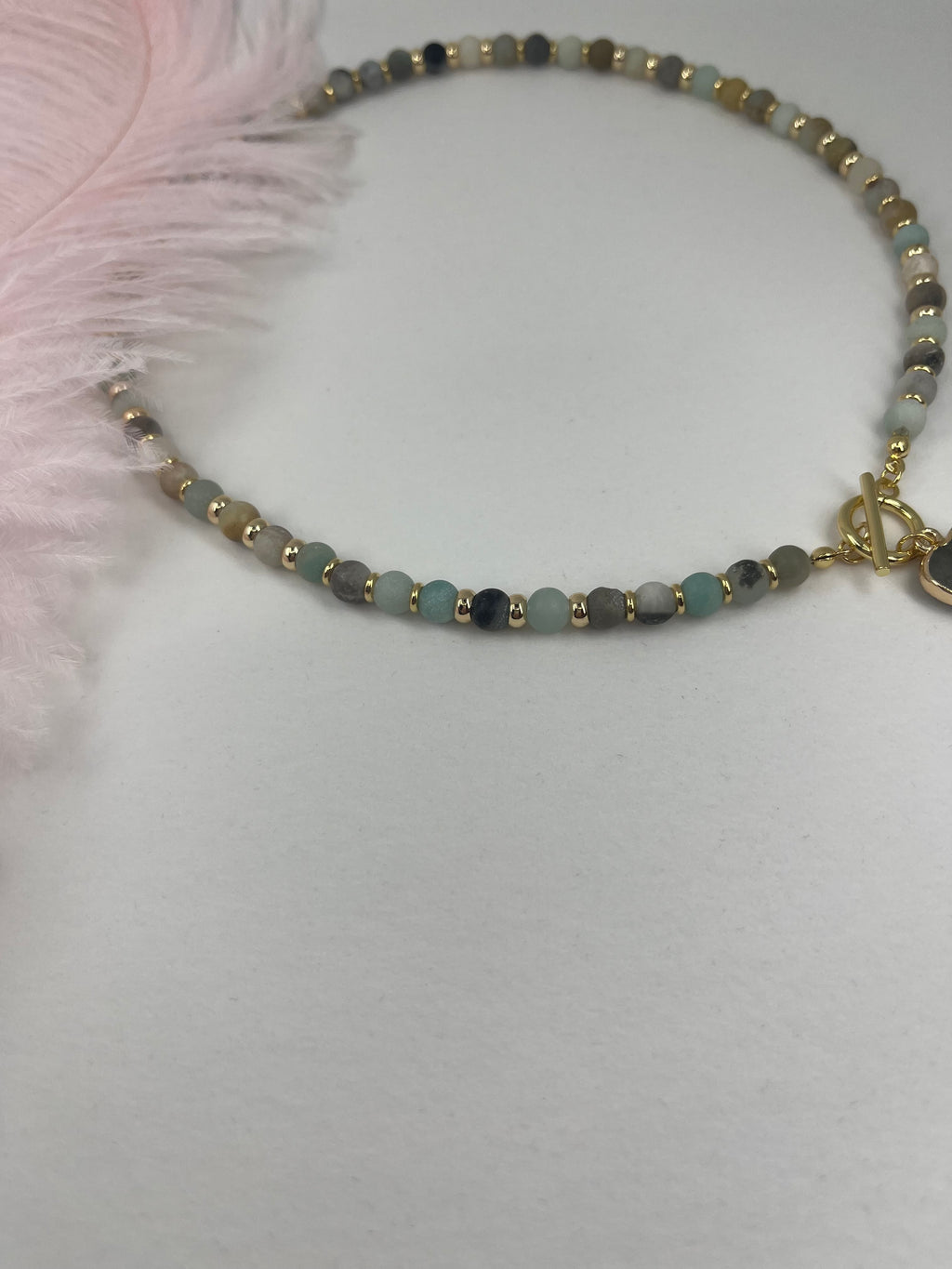 Natural Amazonite Heart Necklace, 18k gold plated clasp