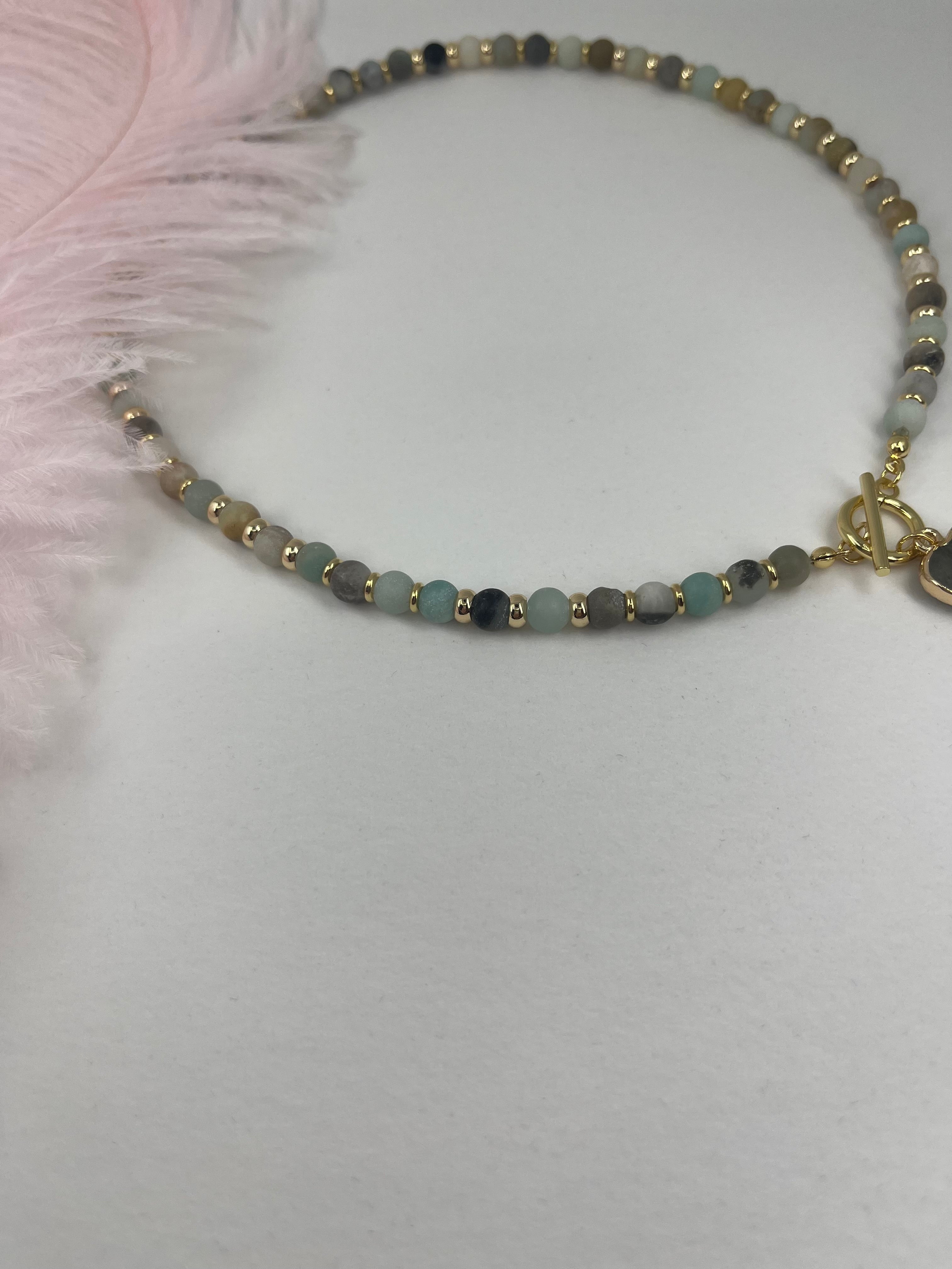 Natural Amazonite Heart Necklace, 18k gold plated clasp