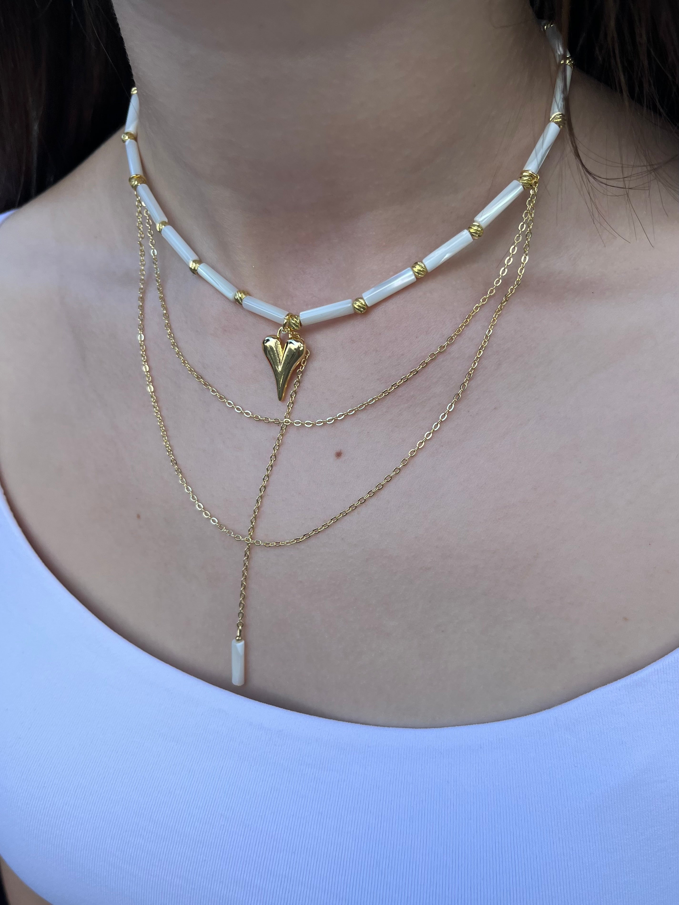 Layered Natural Trochus Shell Heart Necklace, 18K Gold-Plated
