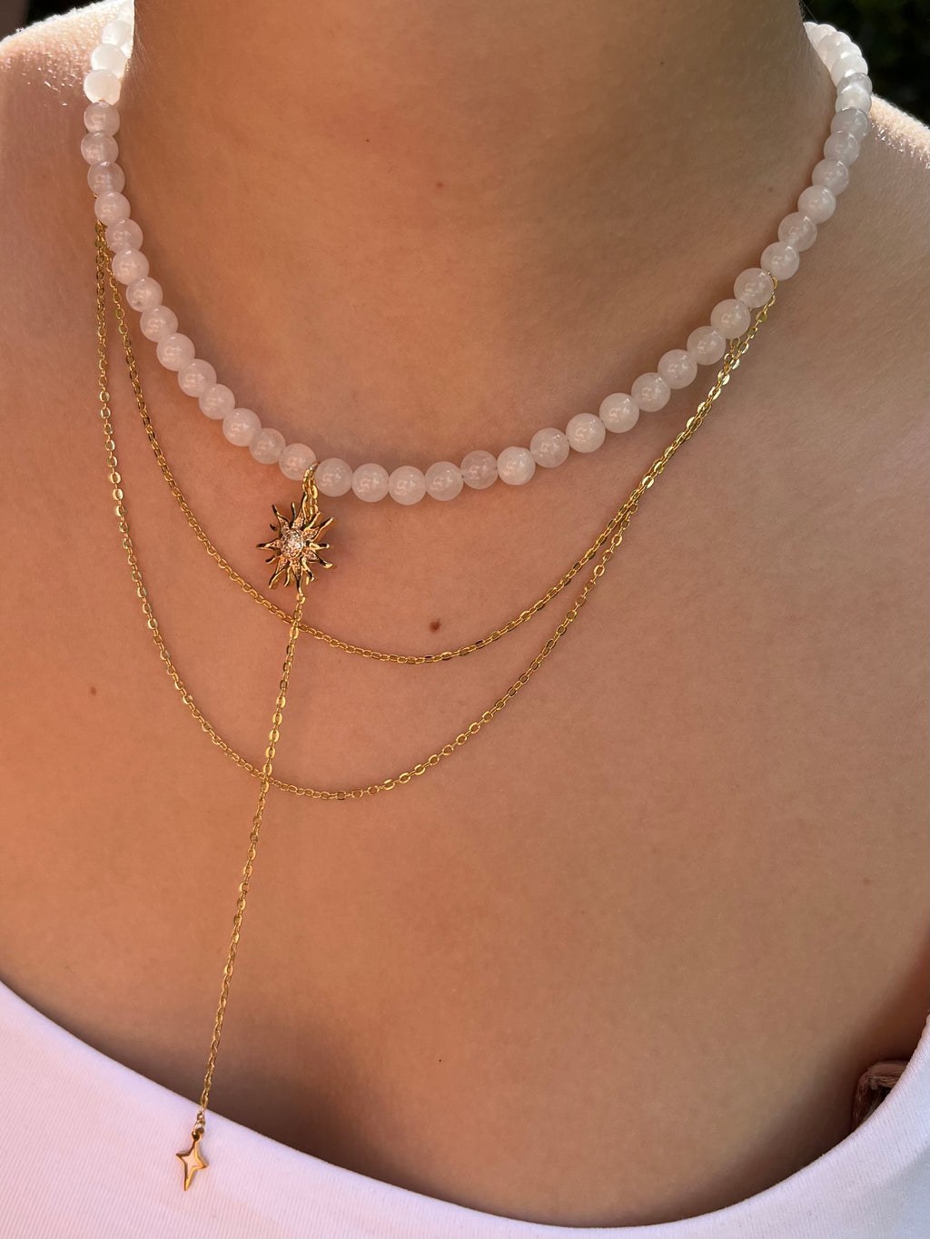 White Jade Y - Necklace Sun pendant – 18K Gold Plated