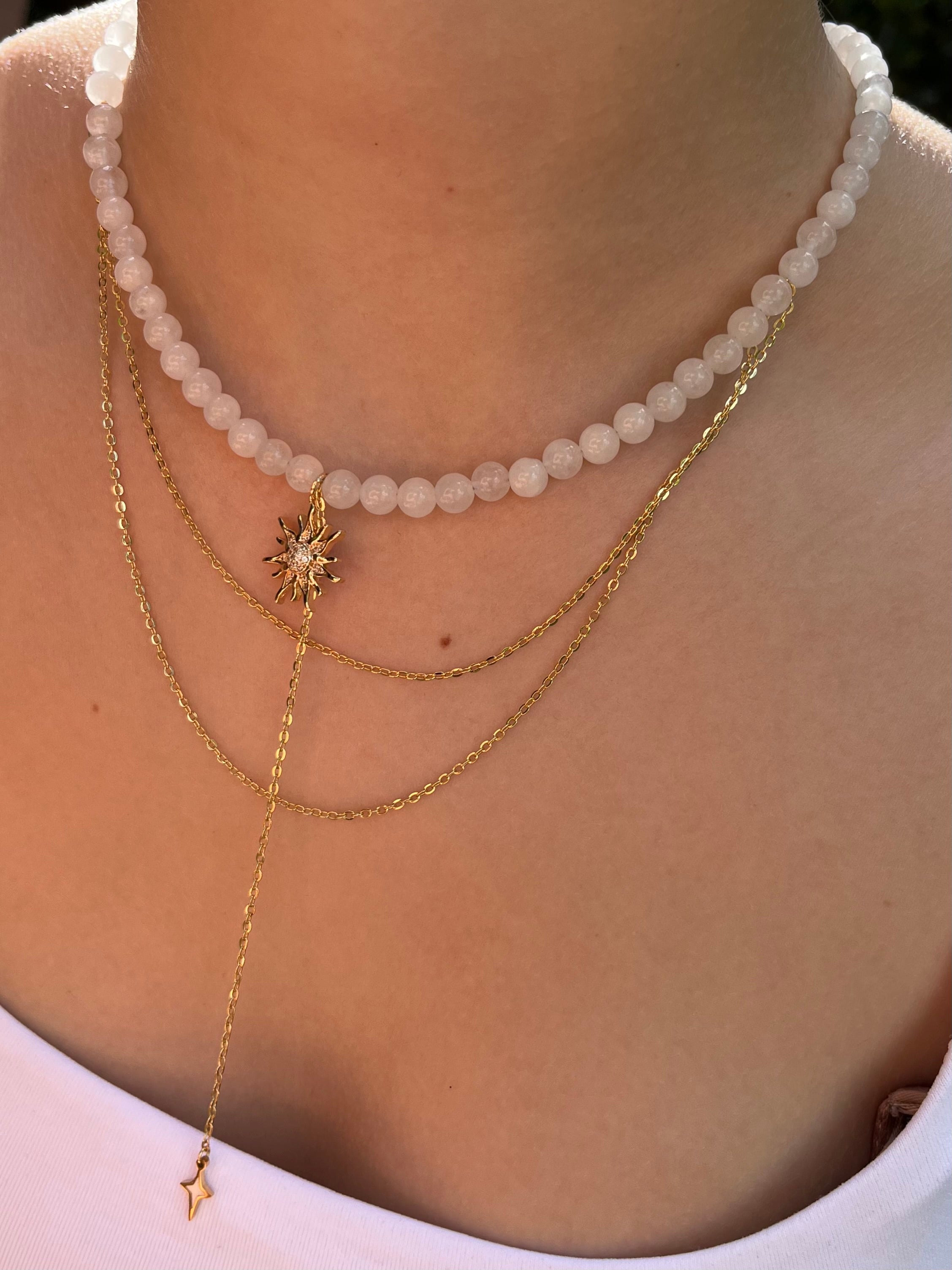 White Jade Y - Necklace Sun pendant – 18K Gold Plated
