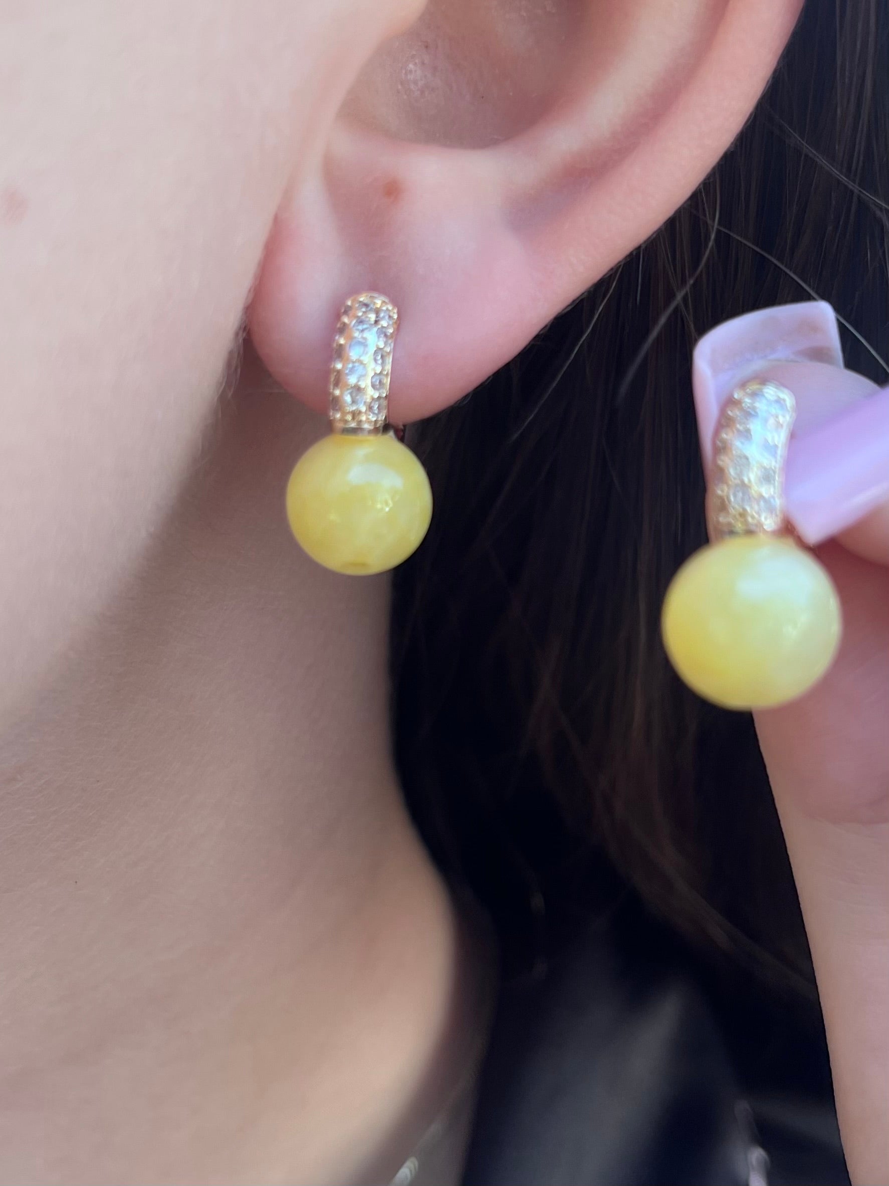 Natural yellow Jade Gold Zirconia Earrings