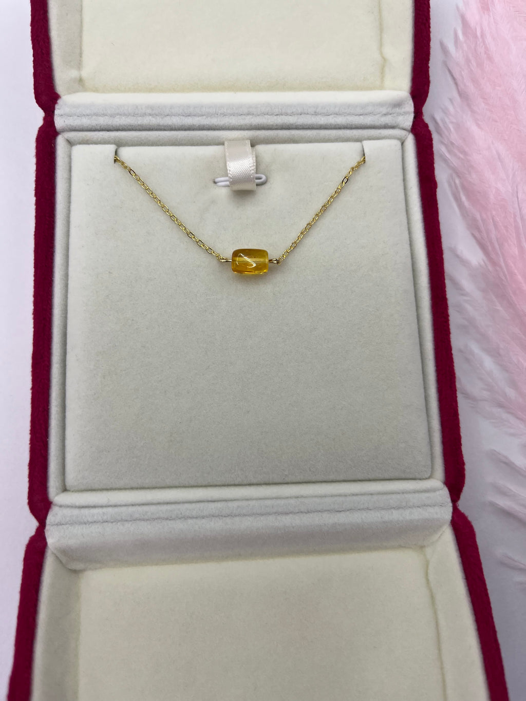 Natural Amber Necklace, chain 18k plated