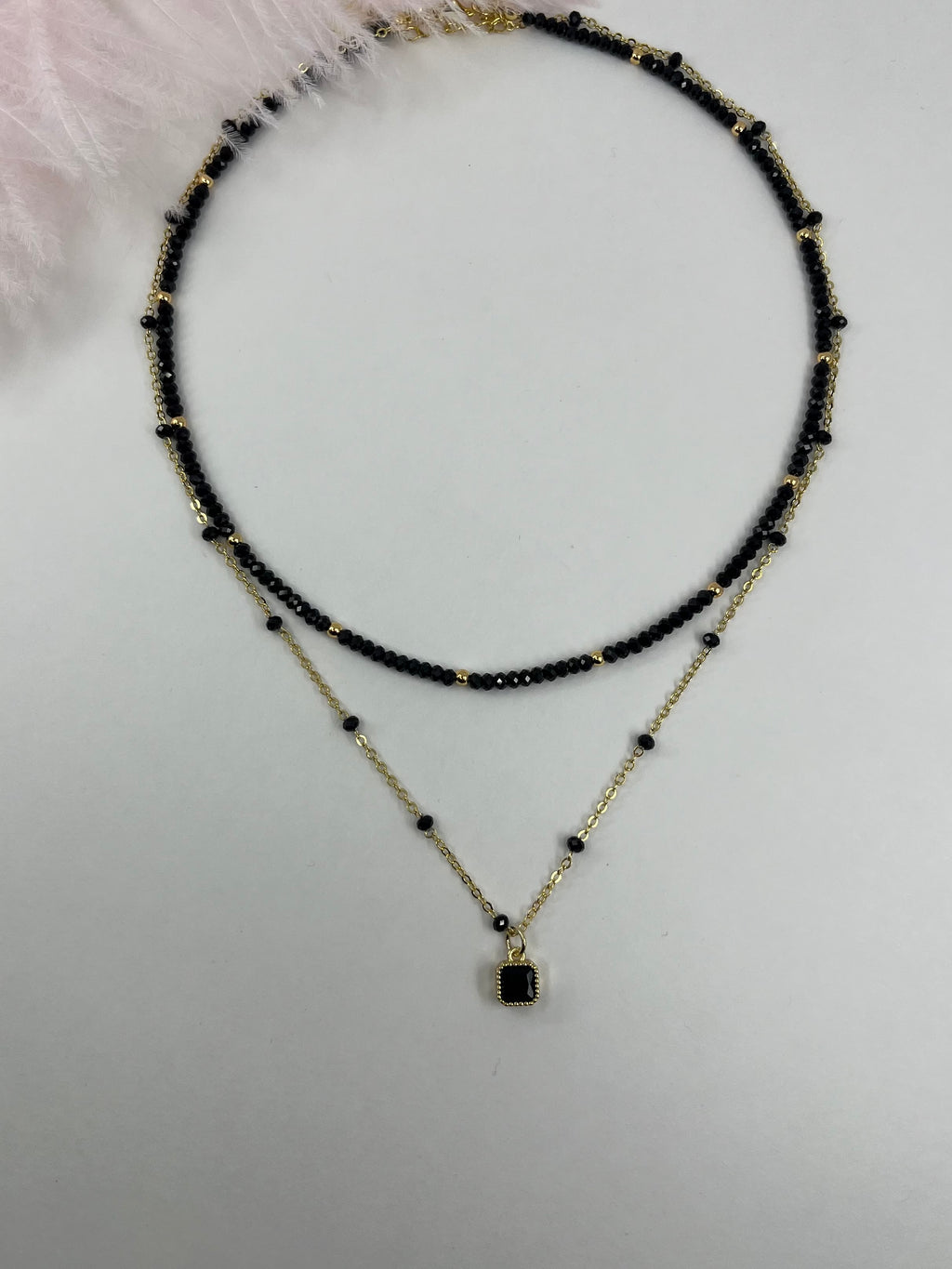 Layered Spinel necklace, zirconia 18K Gold Plated pendant