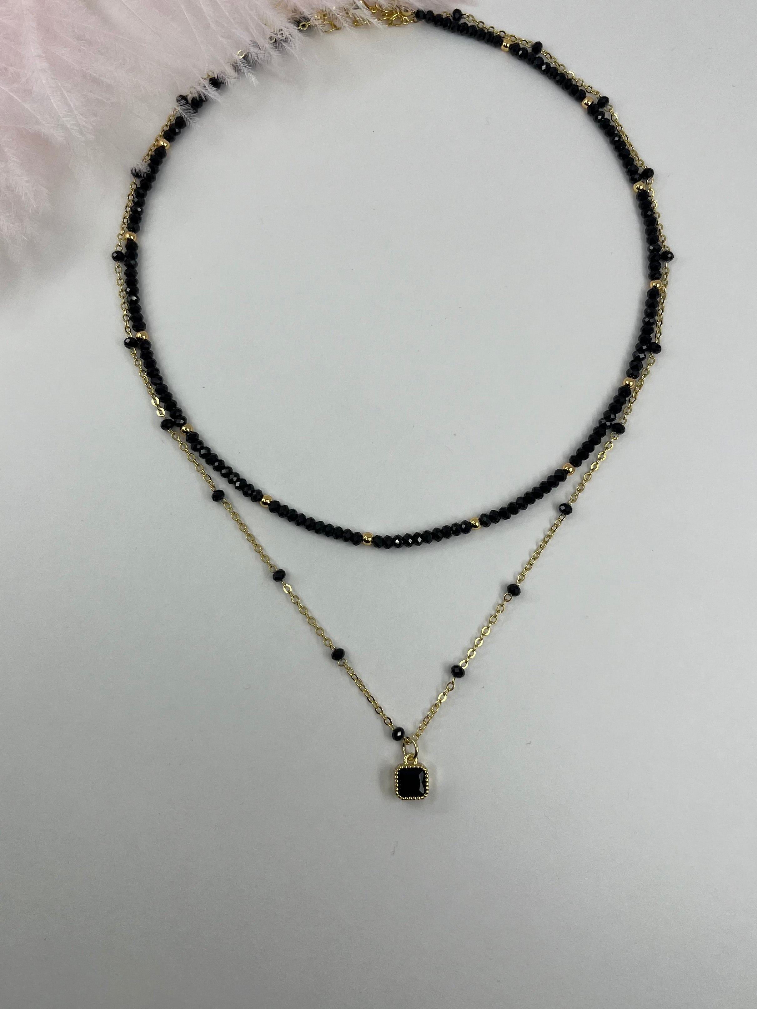 Layered Spinel necklace, zirconia 18K Gold Plated pendant