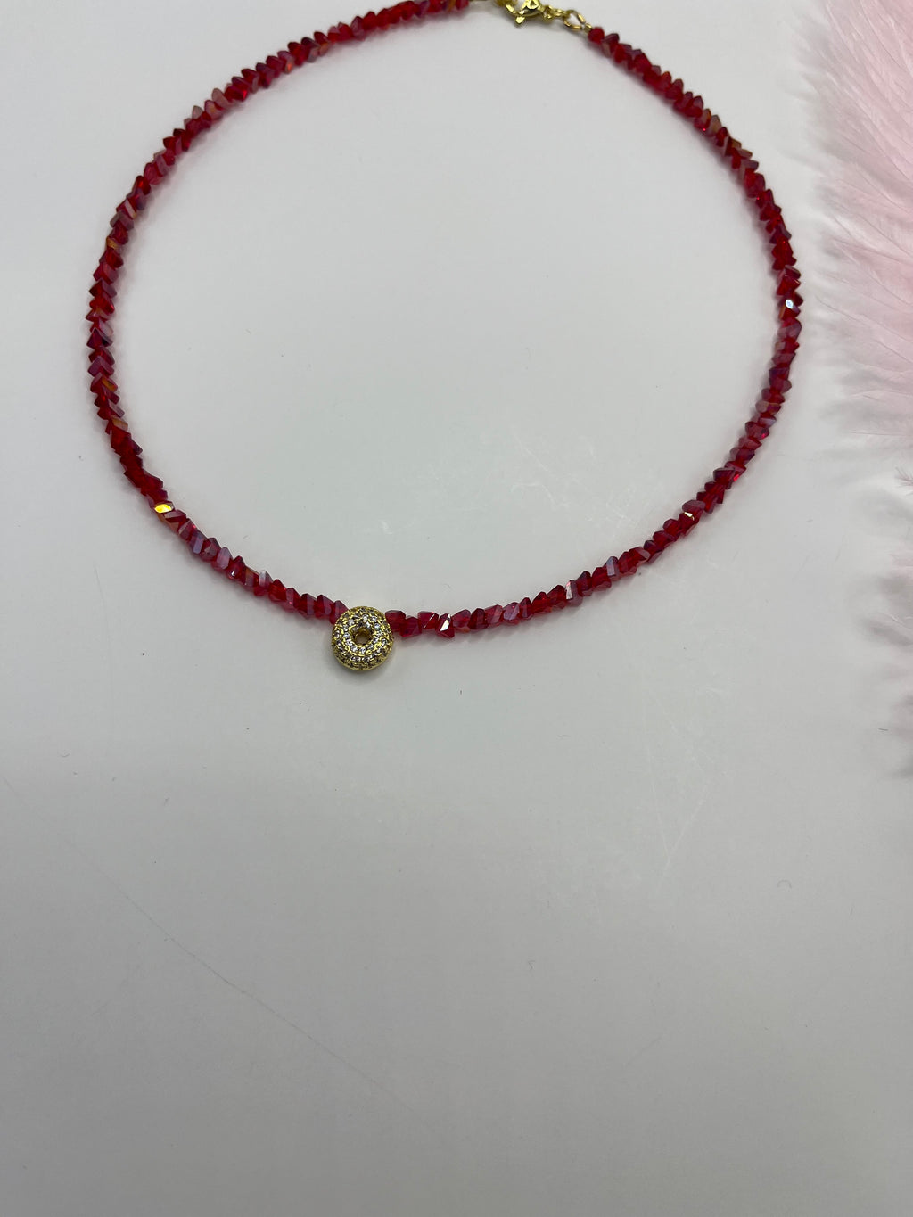 Initial Charm Red Crystal Necklace – 18K Gold Plated, Cubic Zirconia