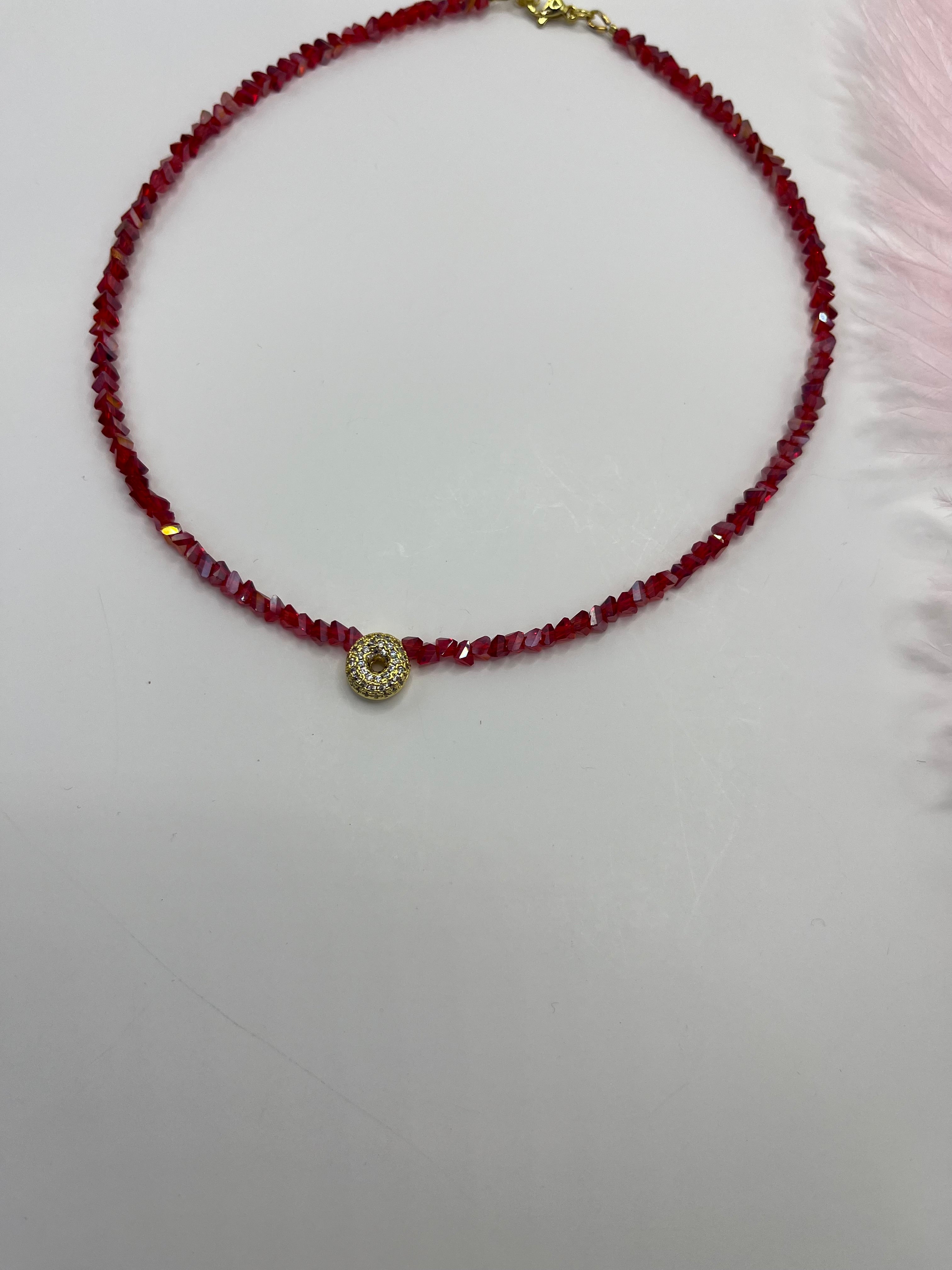 Initial Charm Red Crystal Necklace – 18K Gold Plated, Cubic Zirconia