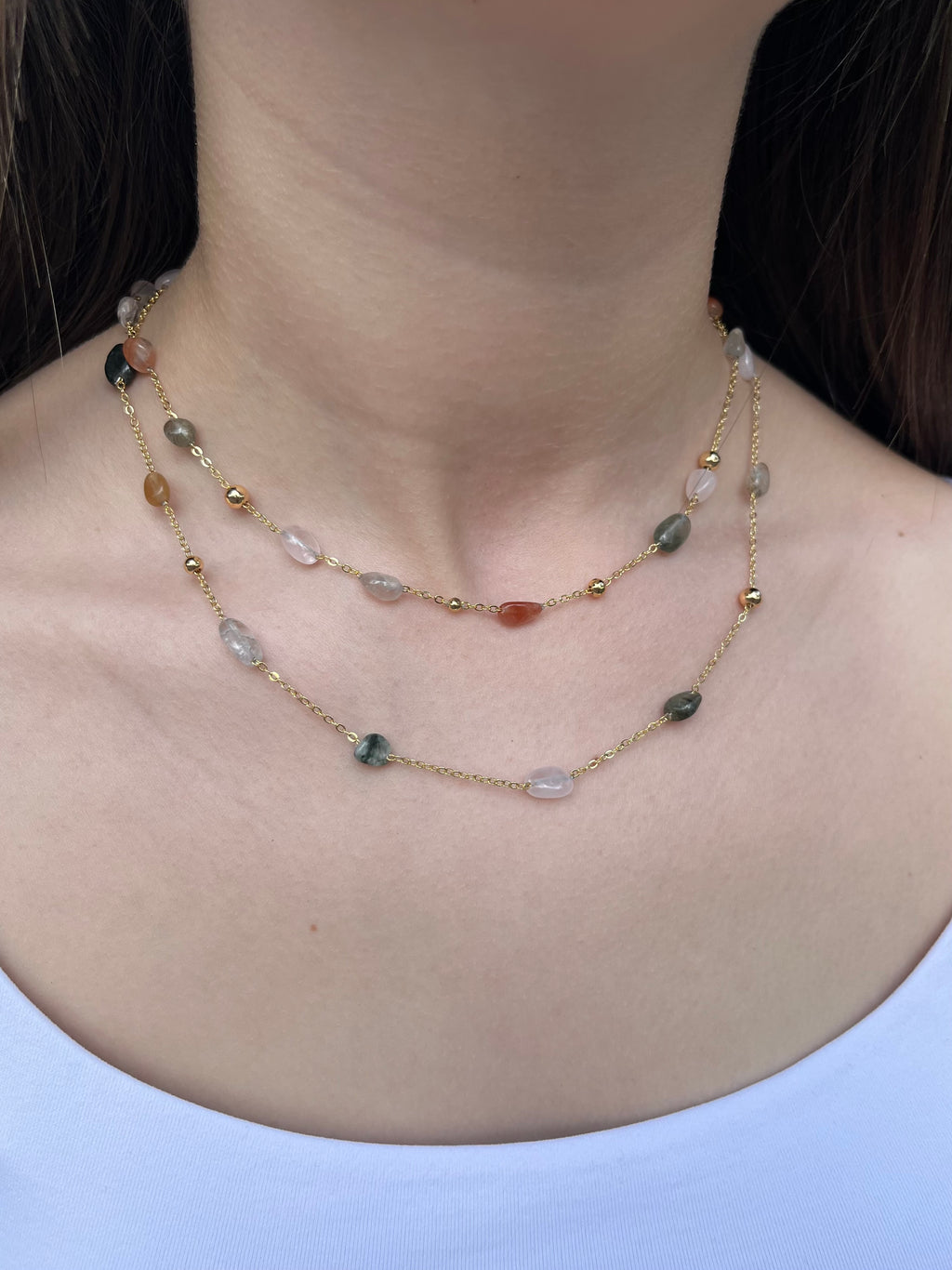 Layered Rutilated Quartz Necklace: 18K Gold Plated Chain