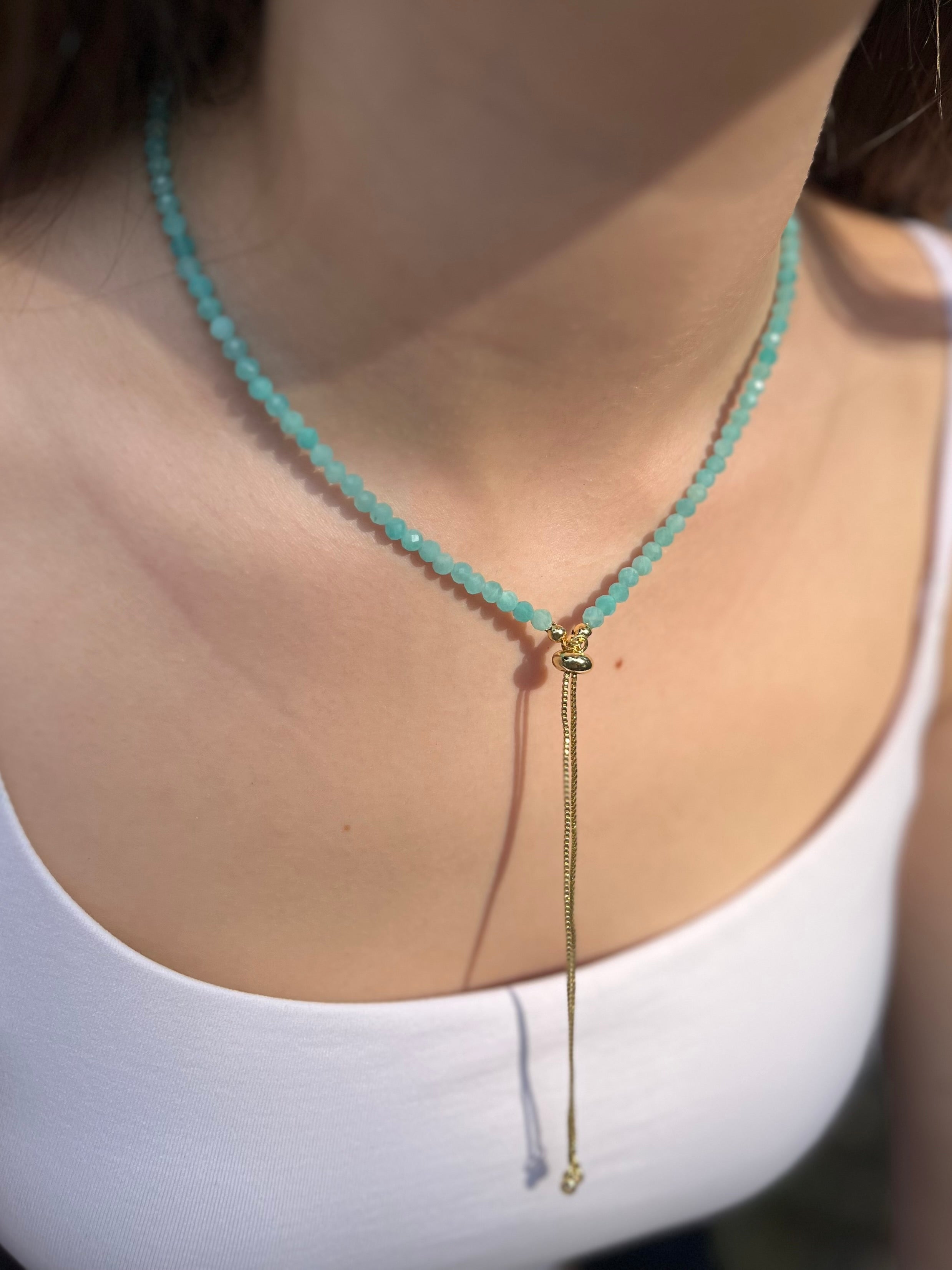 Set: Natural Amazonite Y-Necklace & Earrings