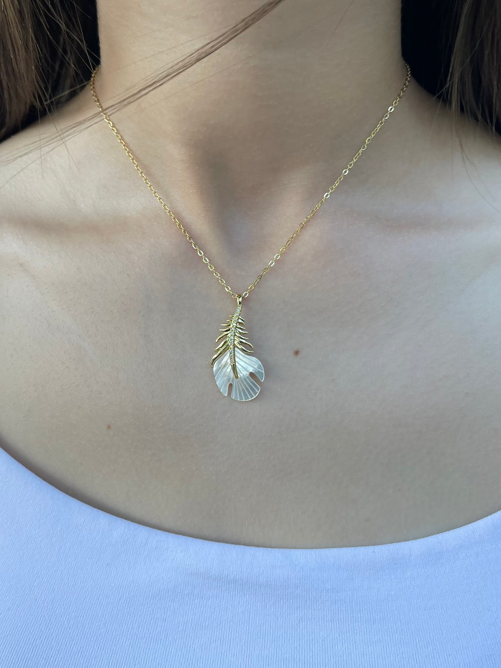 Necklace with 14K gold Feather pendant