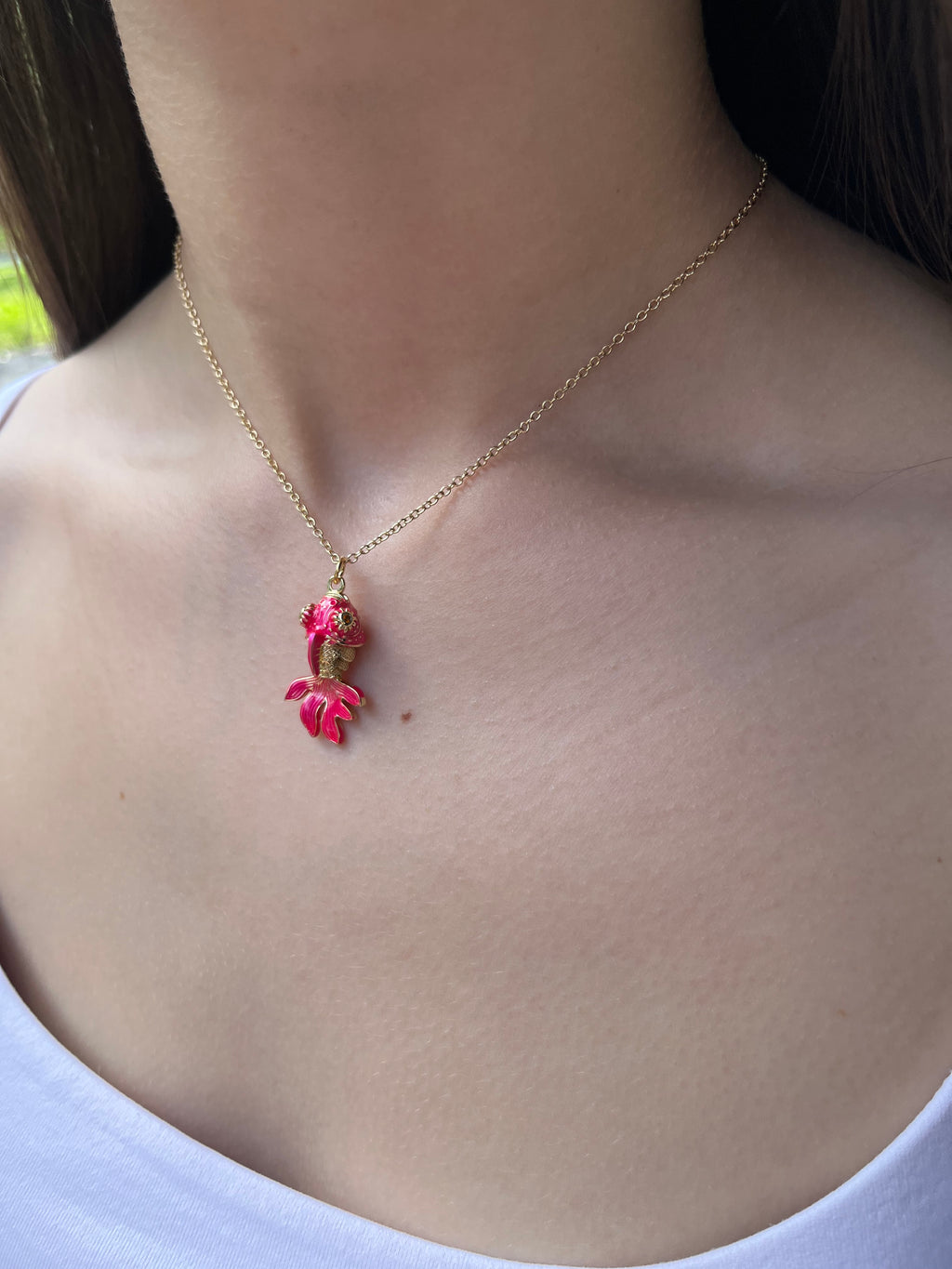 Fish enamel choker necklace, 18k gold plated
