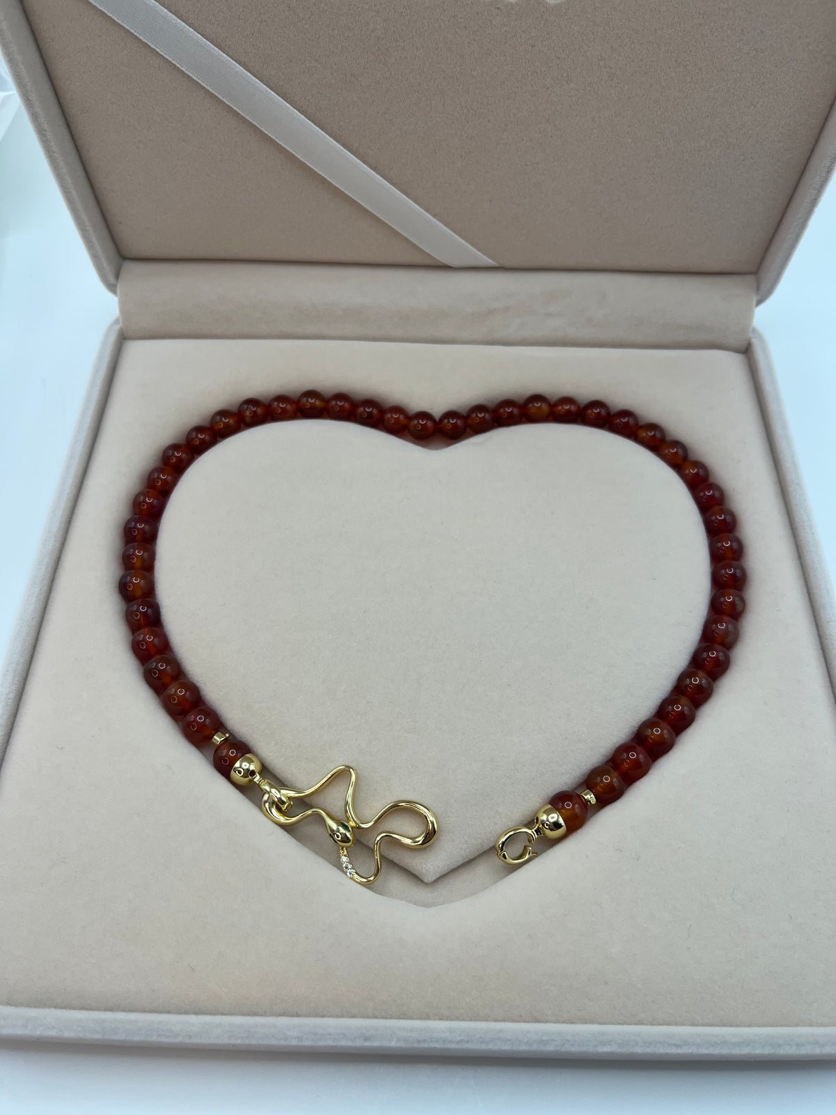 Natural Carnelian Necklace with 18K Gold Snake Clasp
