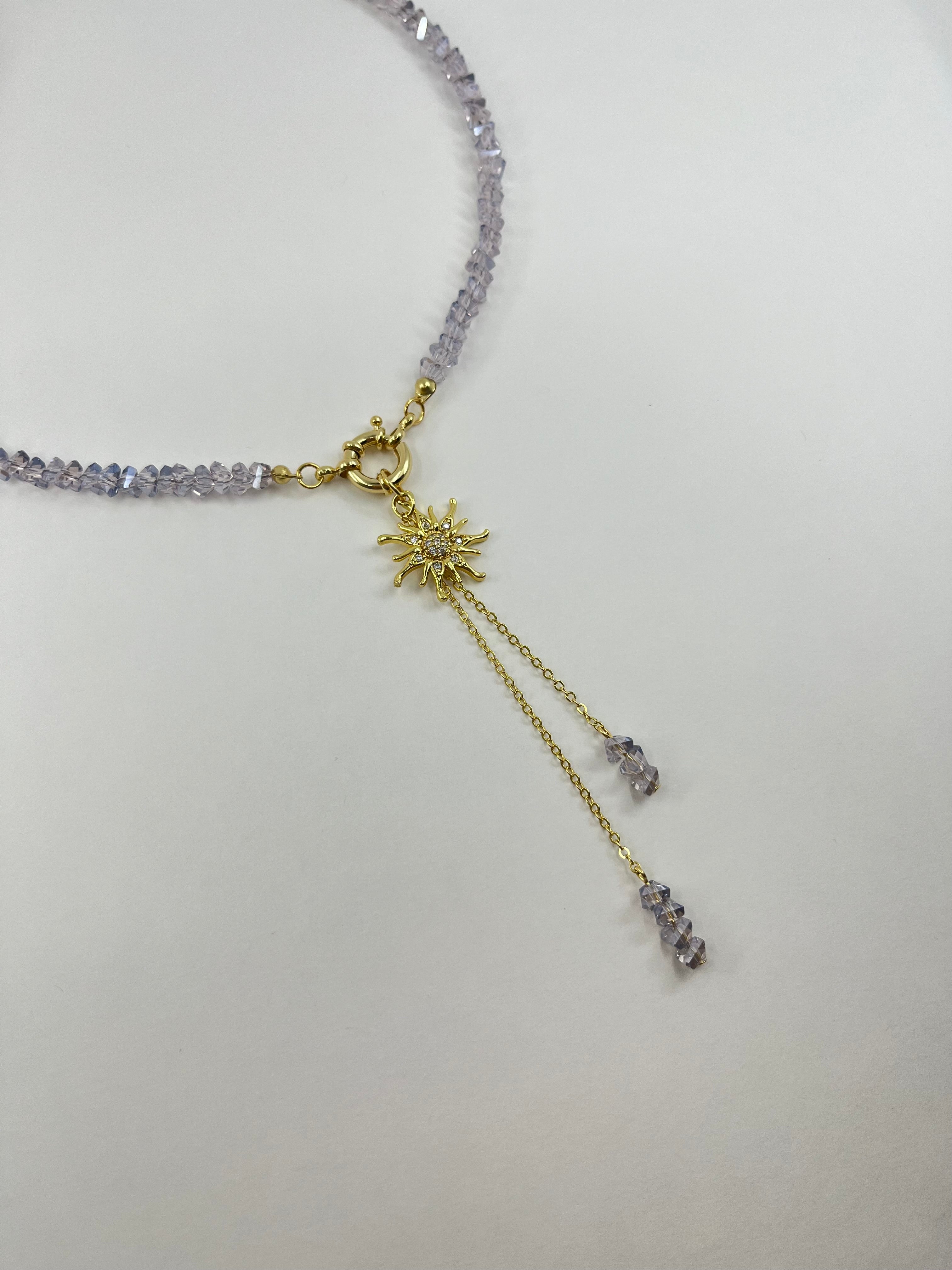 Sun pendant Crystal Y-Necklace – 18K Gold Plated