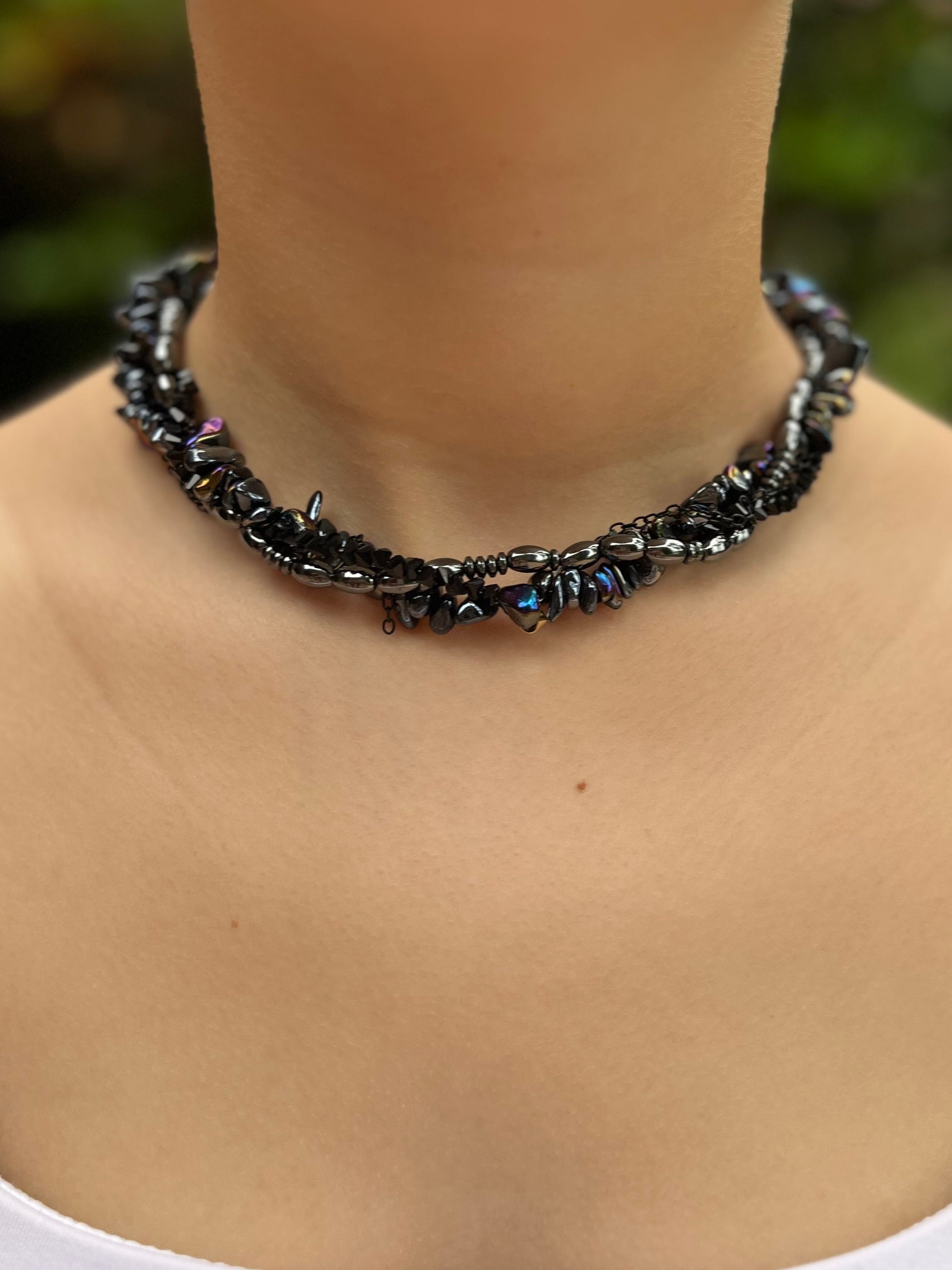 Layered Hematite choker necklace