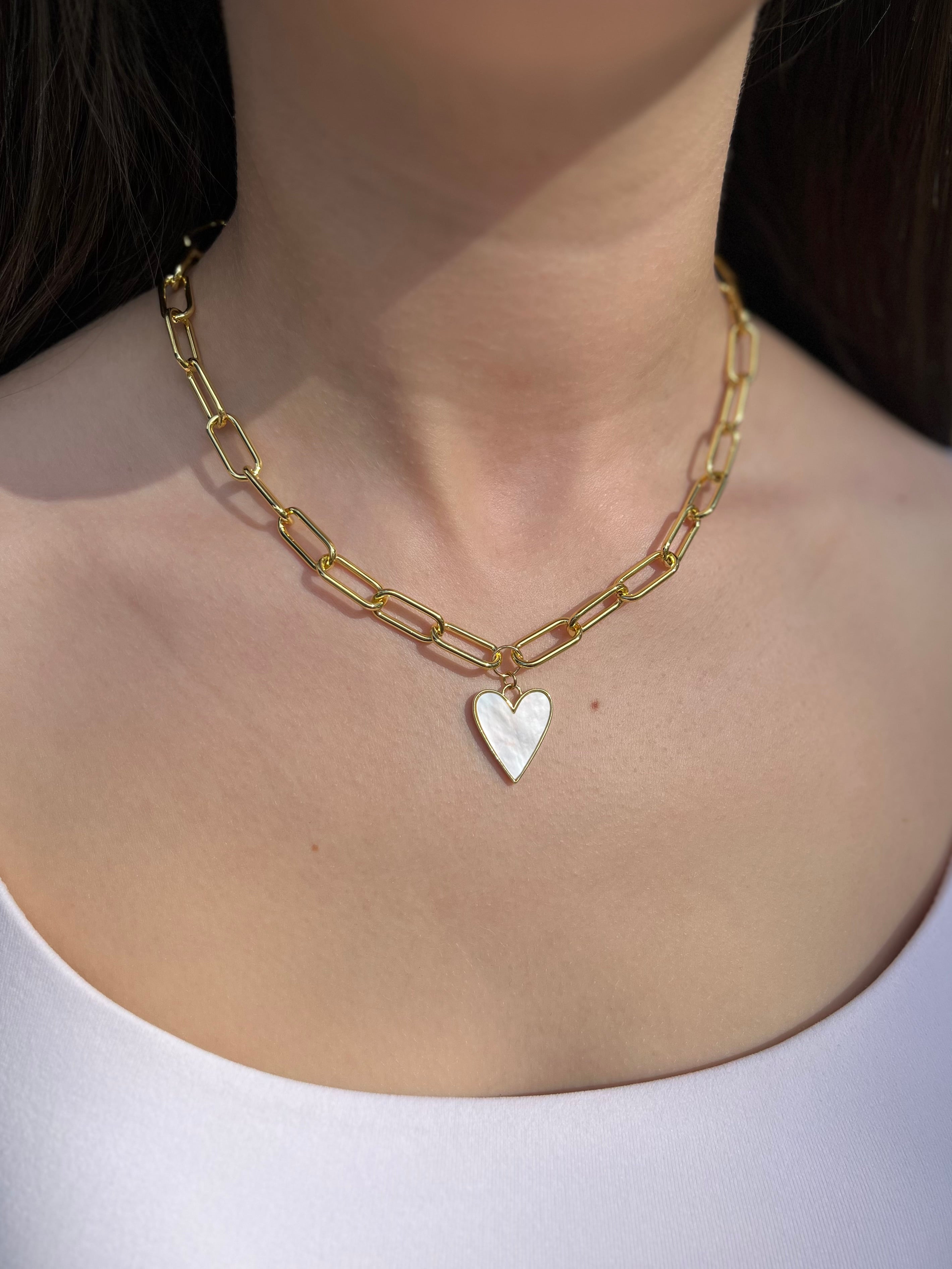 18K Gold Chunky Chain Necklace with heart