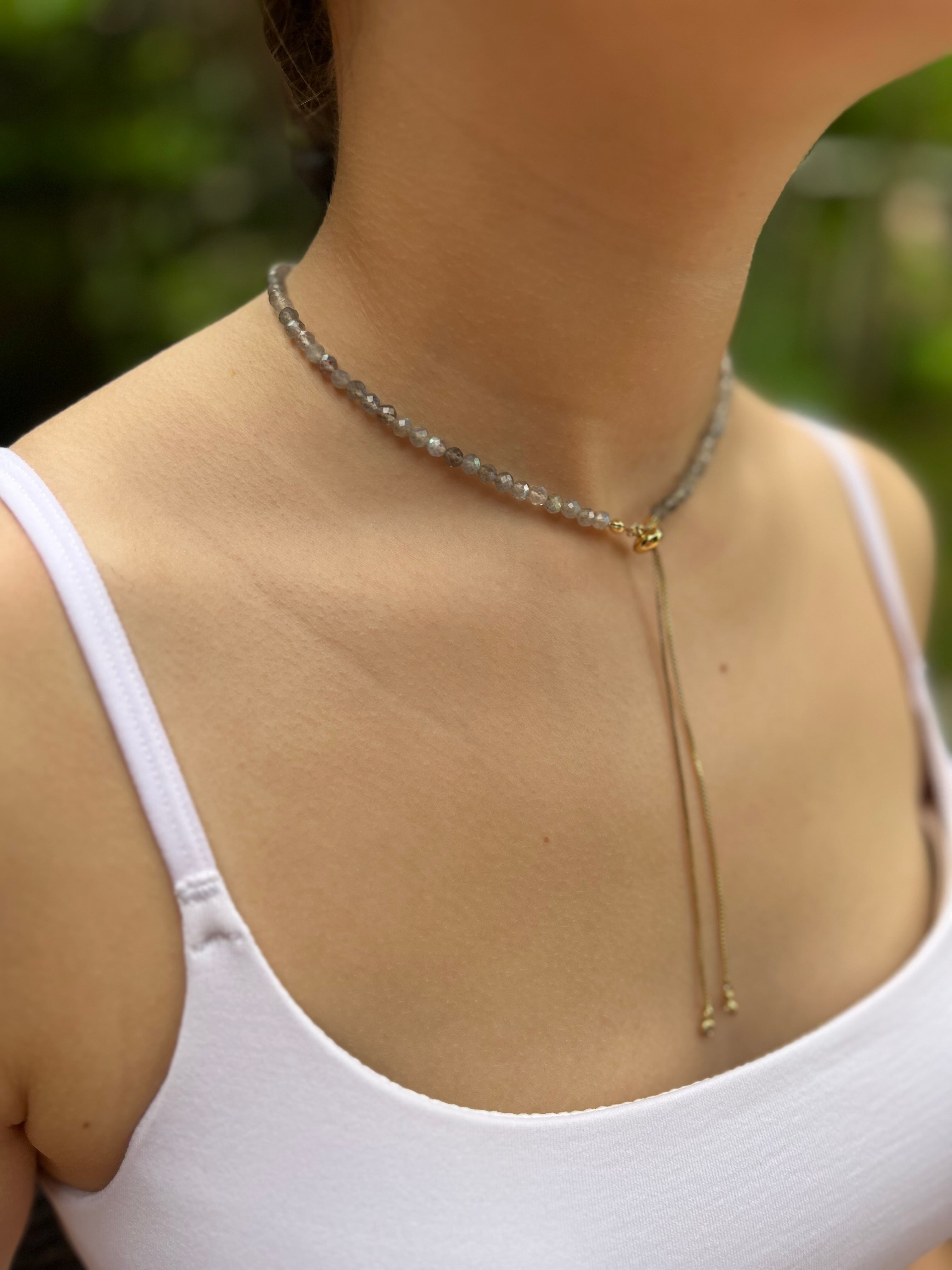 Labradorite Slider Y-Necklace, 18k gold plated