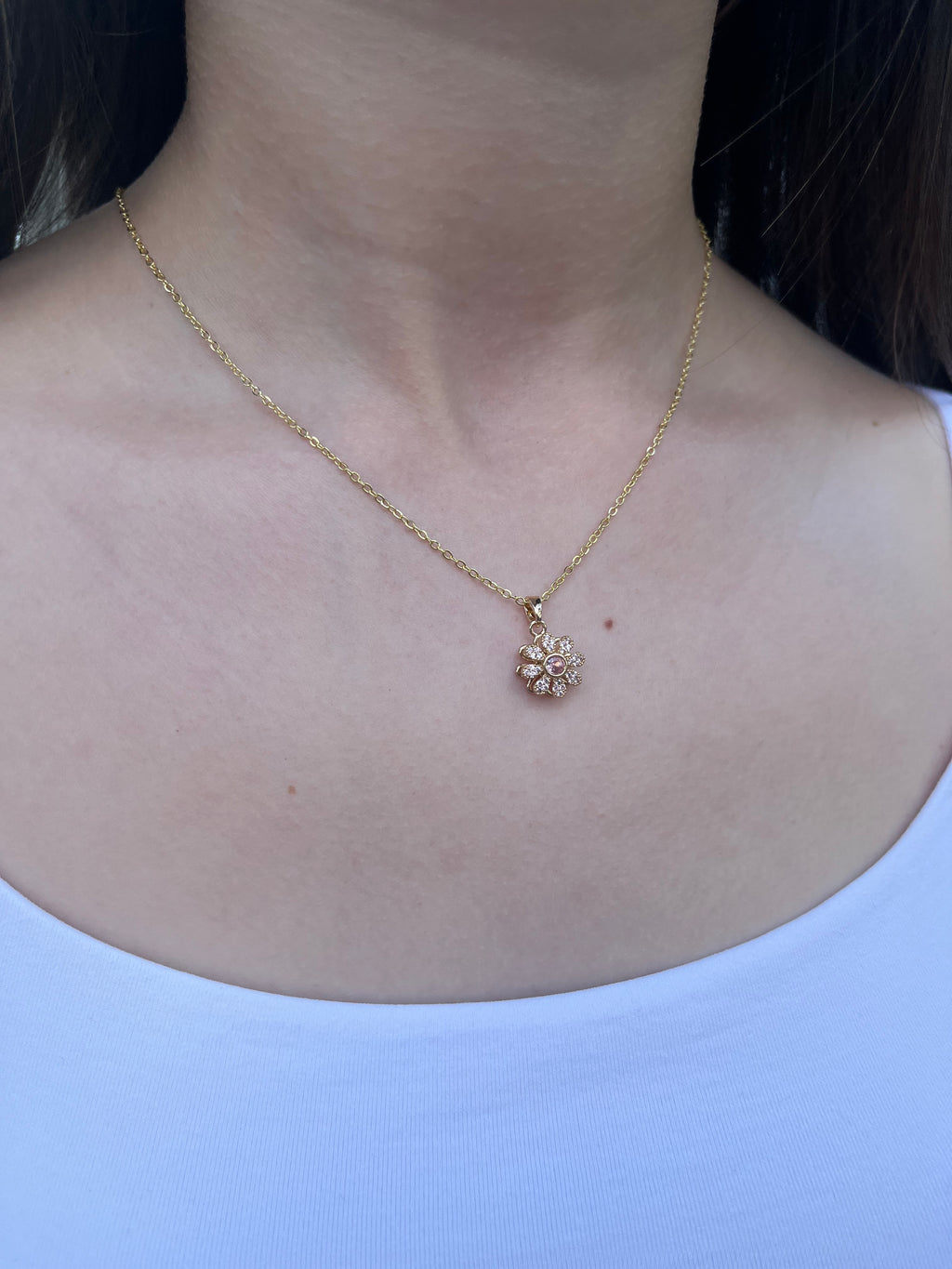 18K Gold Flower Spinner Pendant Necklace