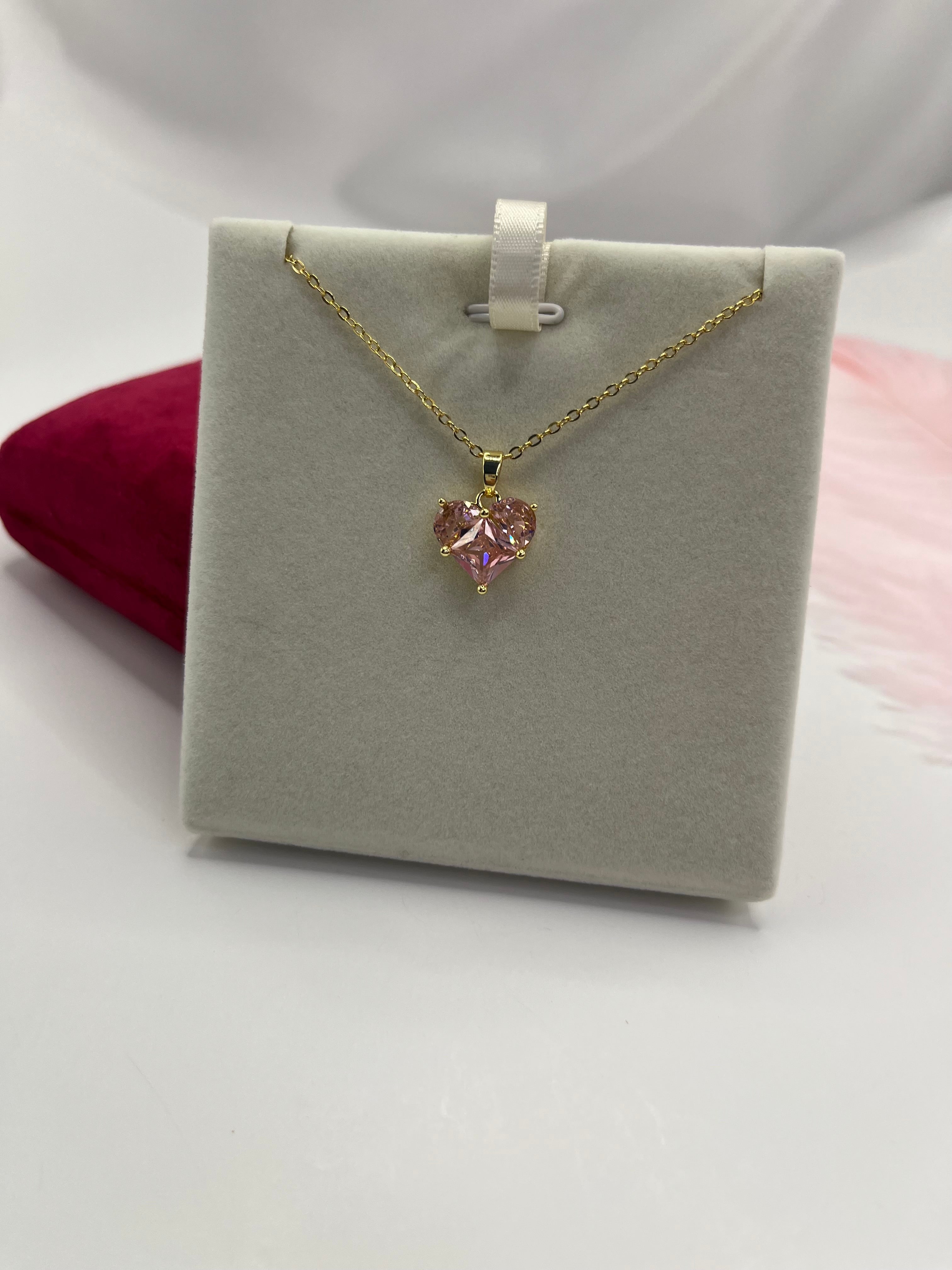 Heart Zirconia Necklace, Real 18K Gold Plated